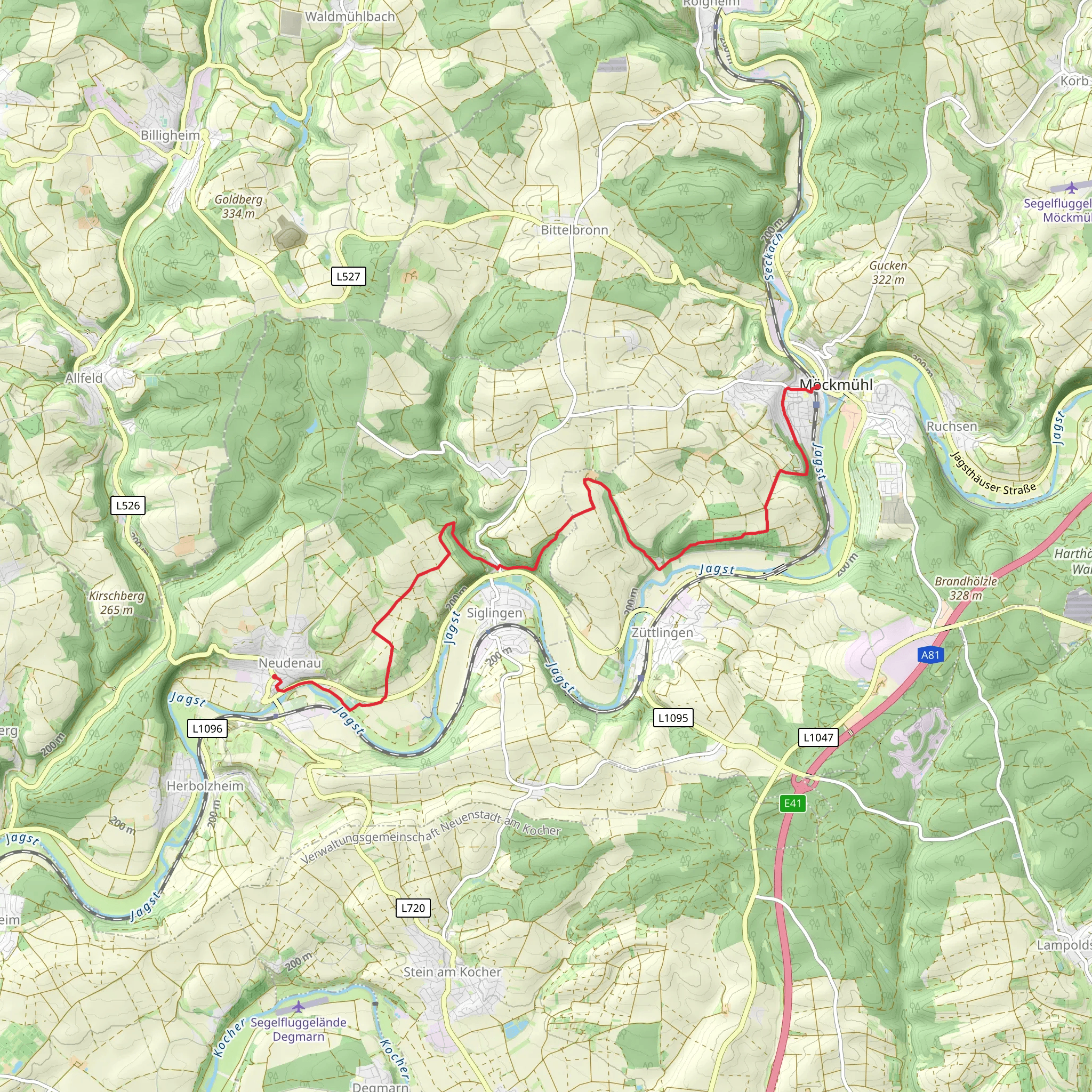 Neudenau to Möckmühl via Kulturwanderweg Jagst mobile static map