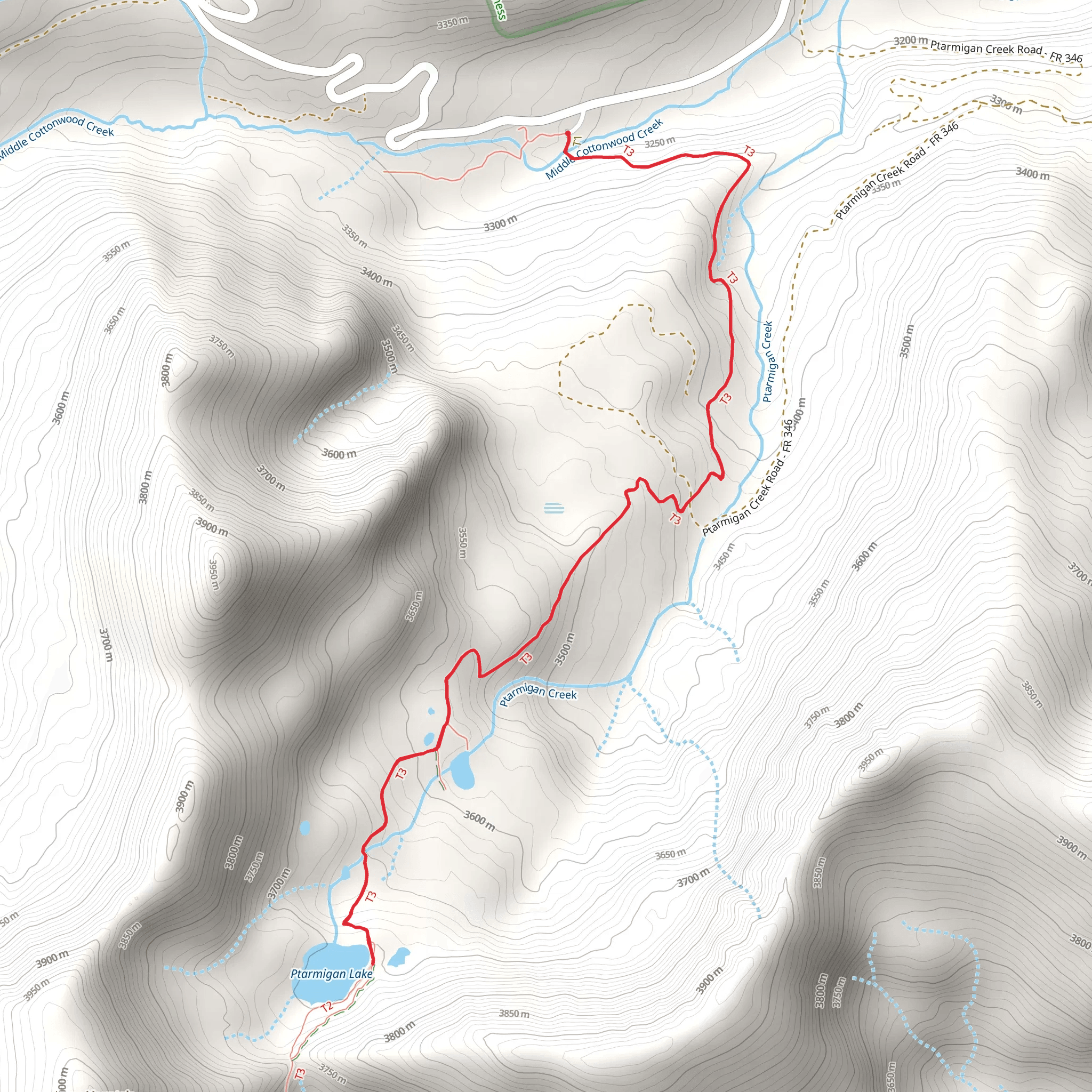 Ptarmigan Creek and Ptarmigan Lake Trail mobile static map
