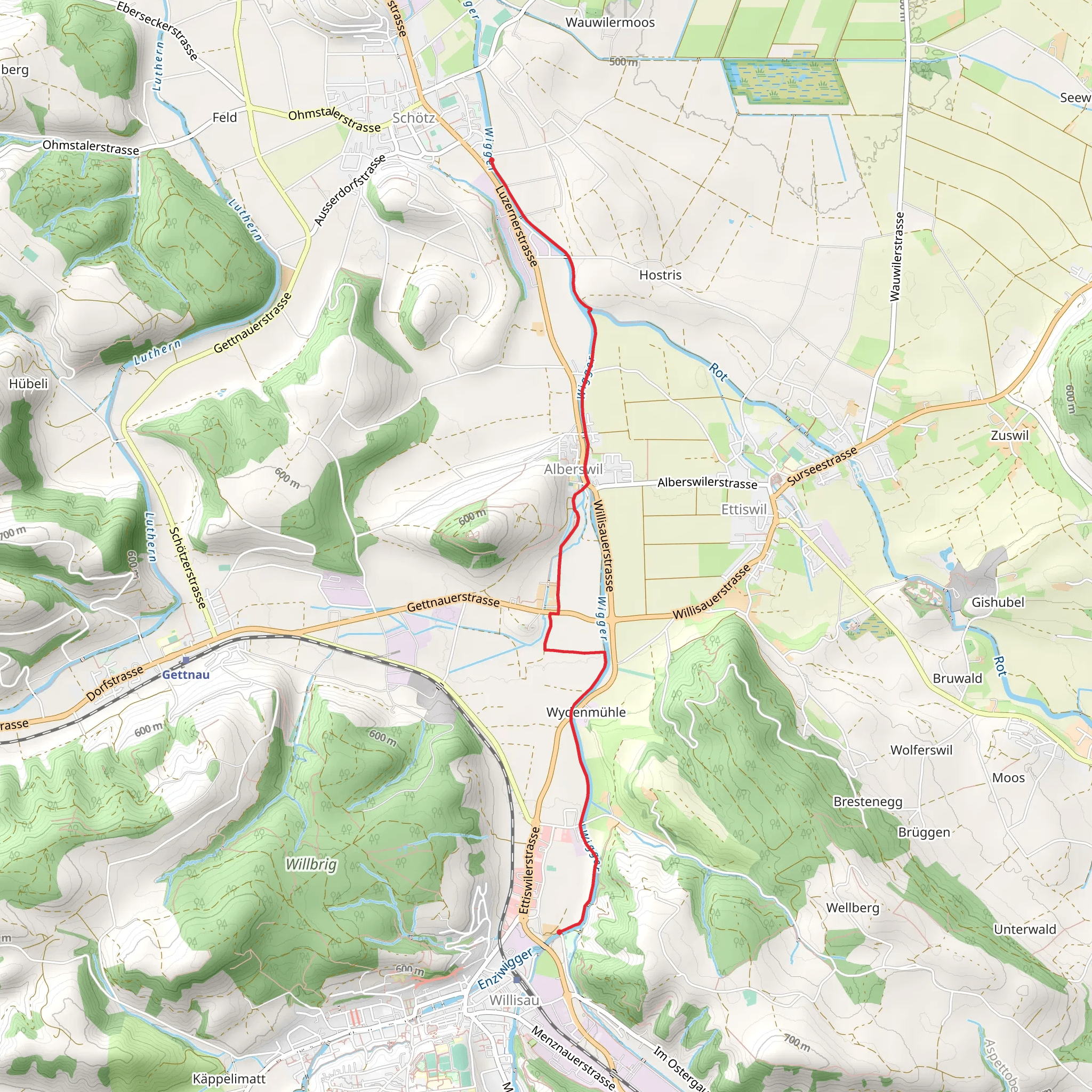 Planetenweg - Dem Wasser entlang von Willisau nach Schötz mobile static map