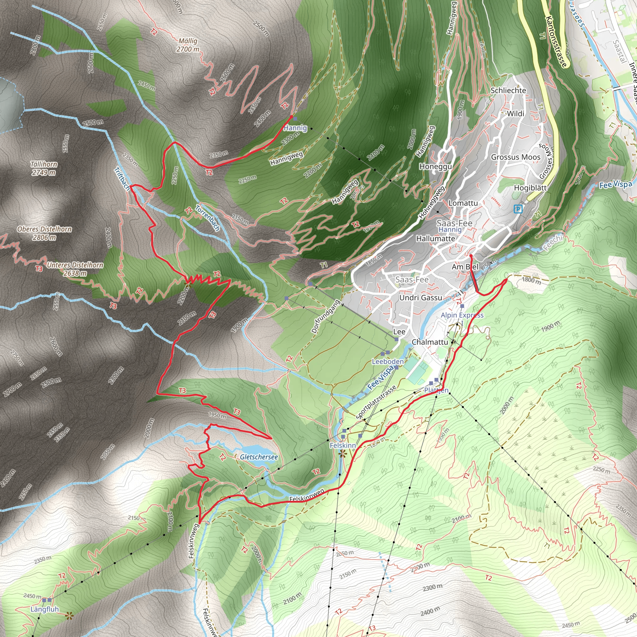 Saas-Fee to Hannig mobile static map