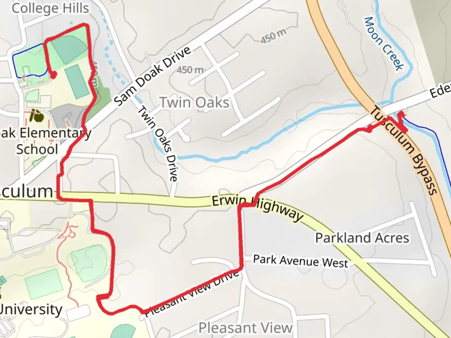 An image depicting the trail Tusculum Linear Park Trail Out and Back and its surrounding area.