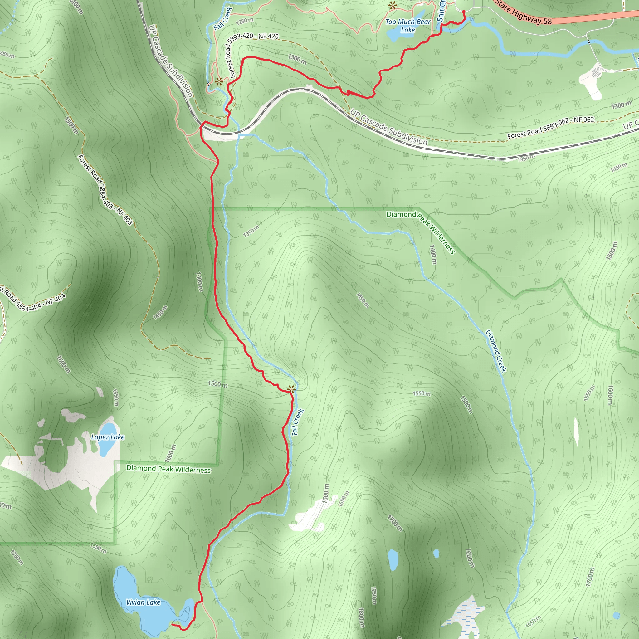 Vivian Lake via Salt Creek Falls mobile static map