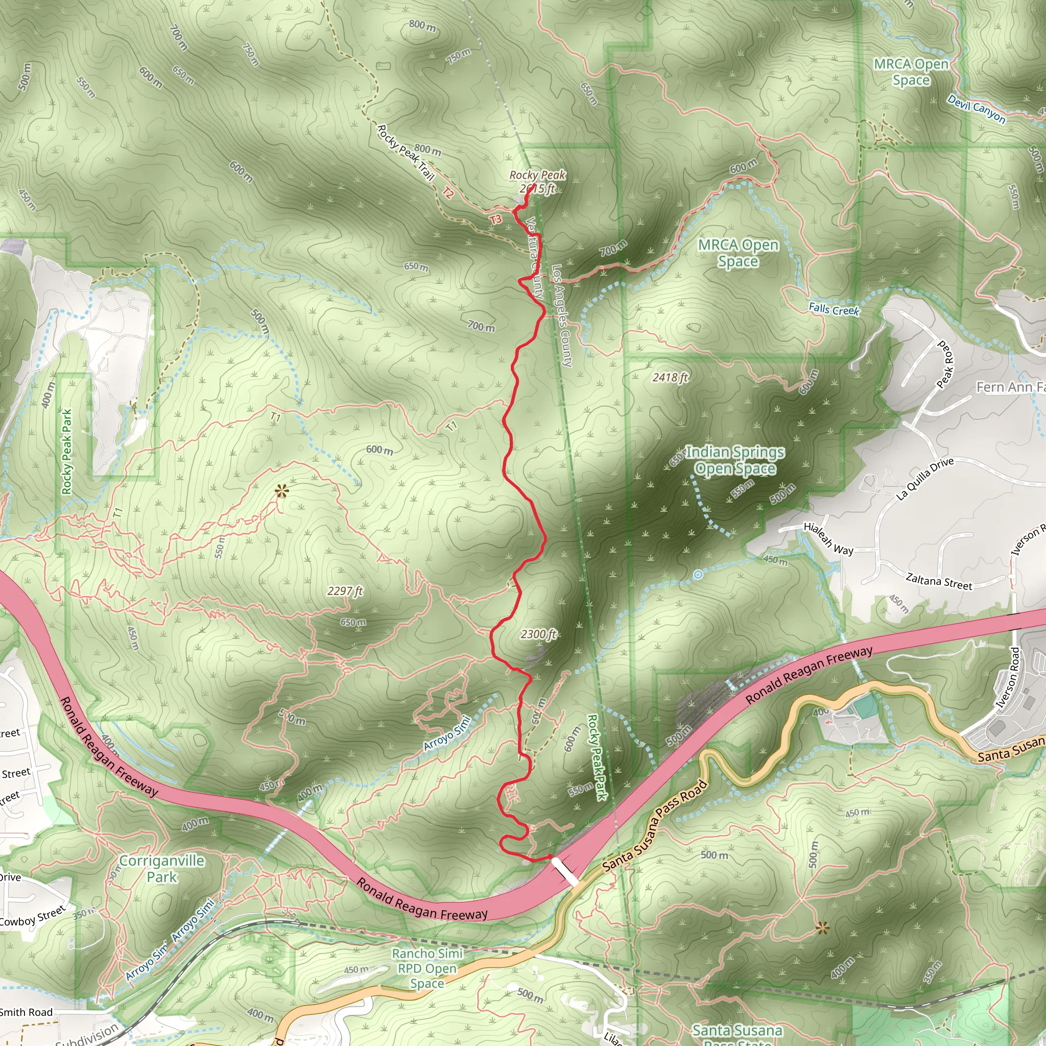 Rocky Peak Trail from Ronald Reagan Freeway mobile static map