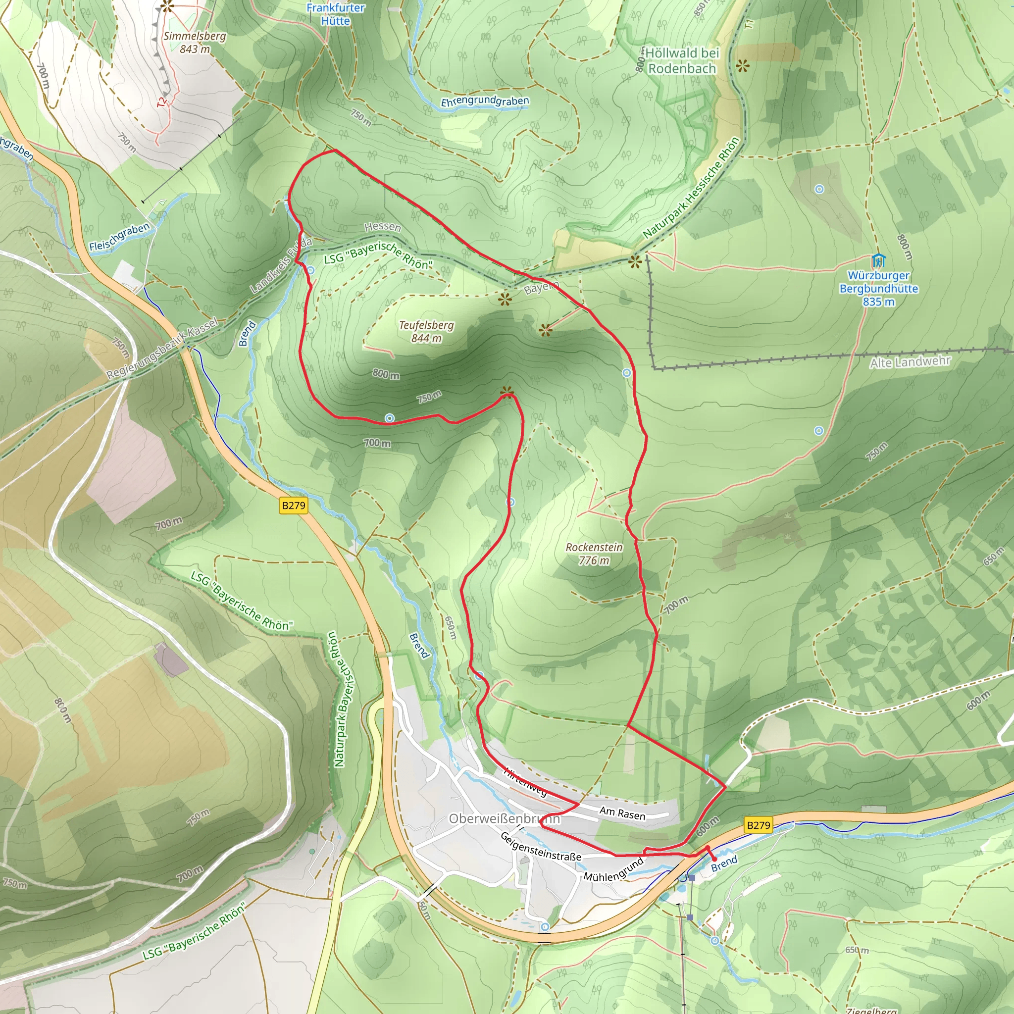 Main Werra Weg and Hochrhoener Loop mobile static map