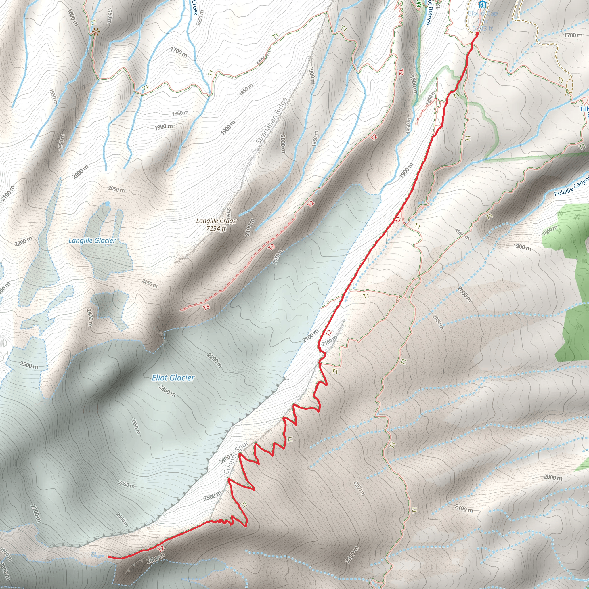 Cooper Spur Trail via Eliot East Moraine mobile static map