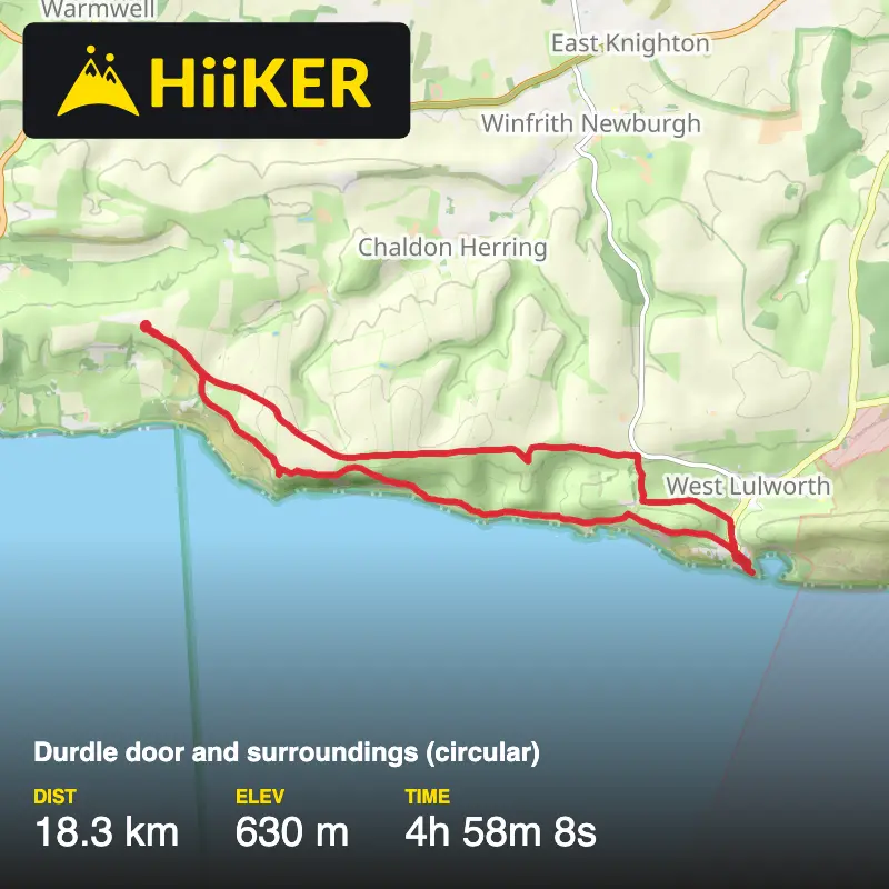 A map preview of the recording Durdle door and surroundings (circular).