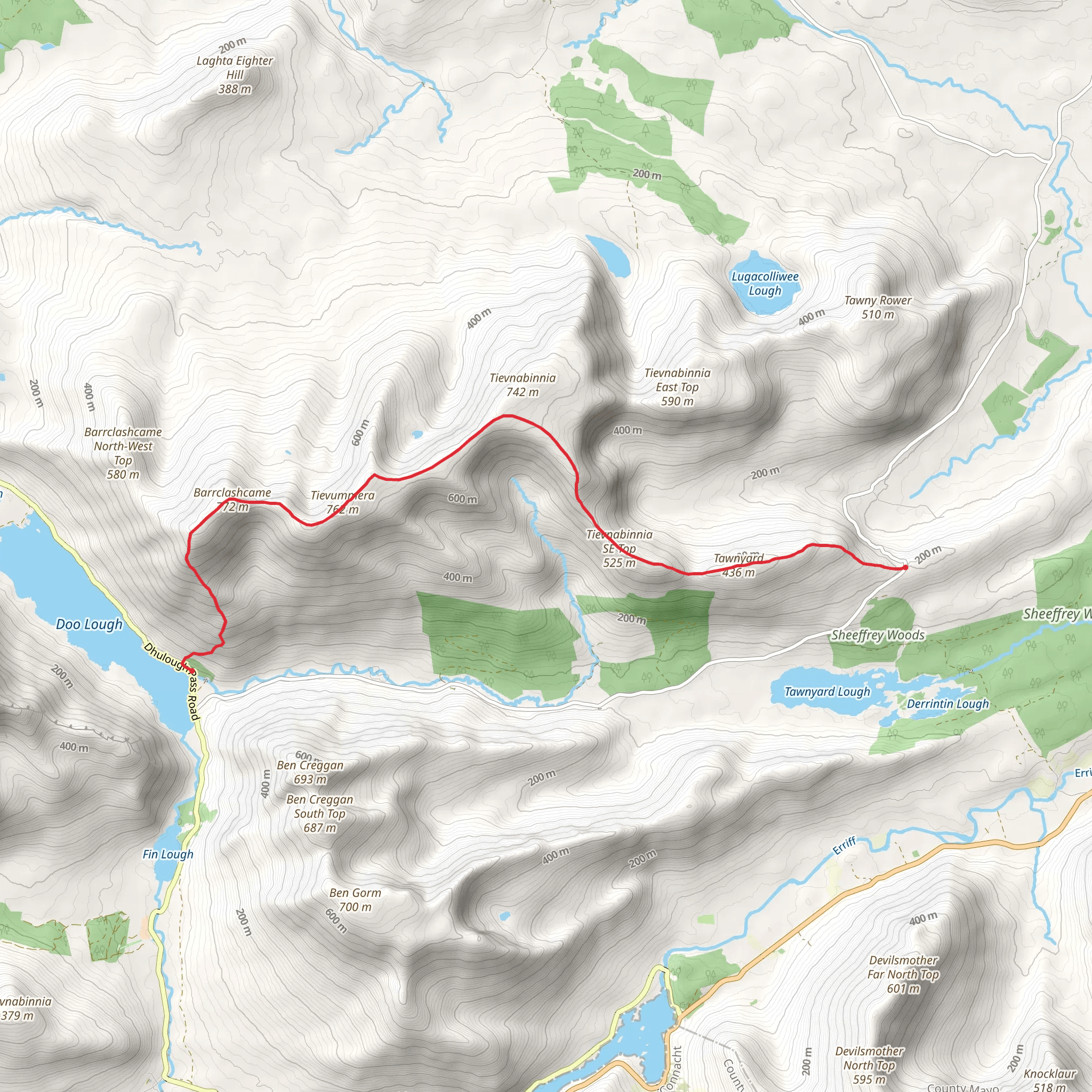 Tievnabinnia and Barrclashcame Mountain Walk mobile static map