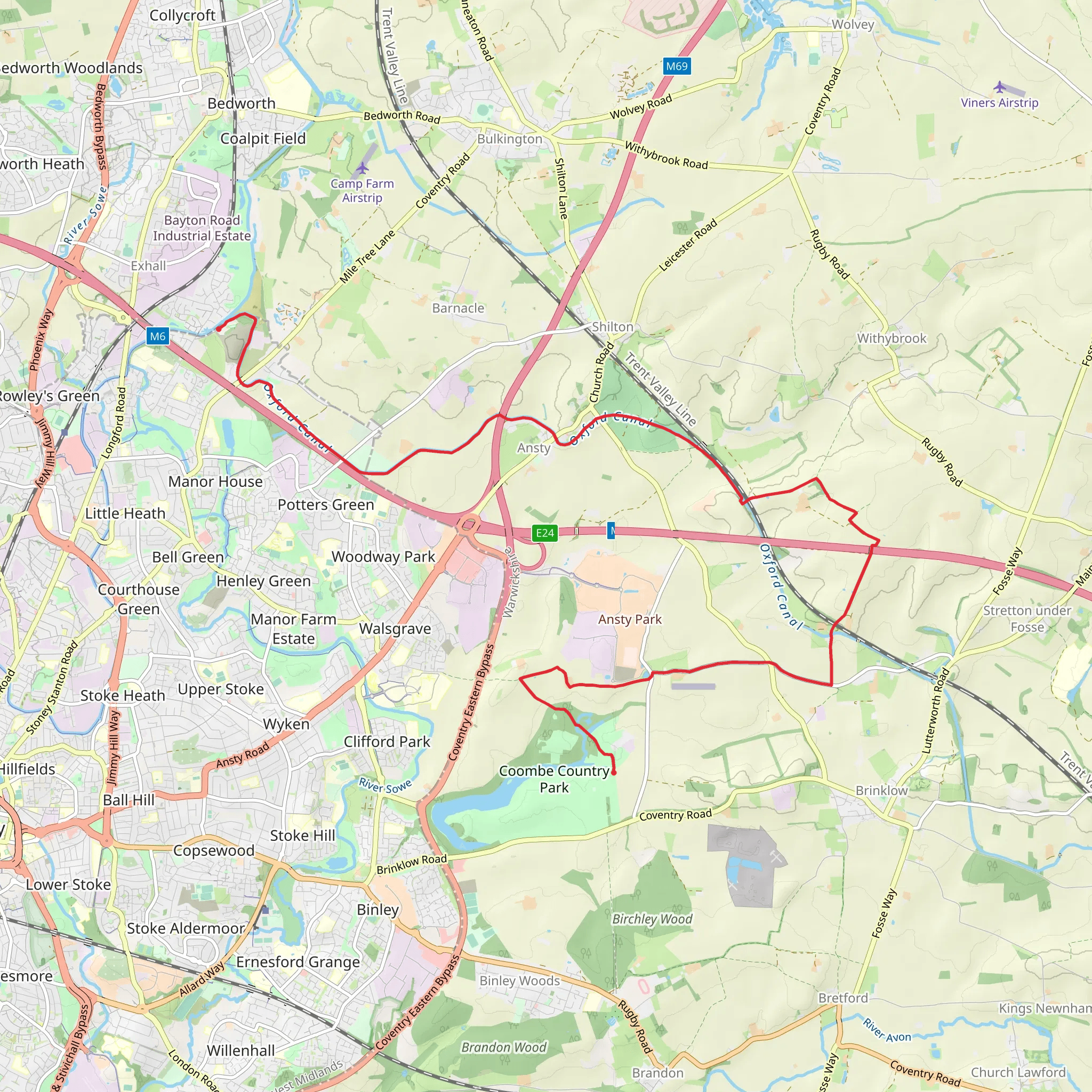 Longford to Coombe Pool Walk mobile static map