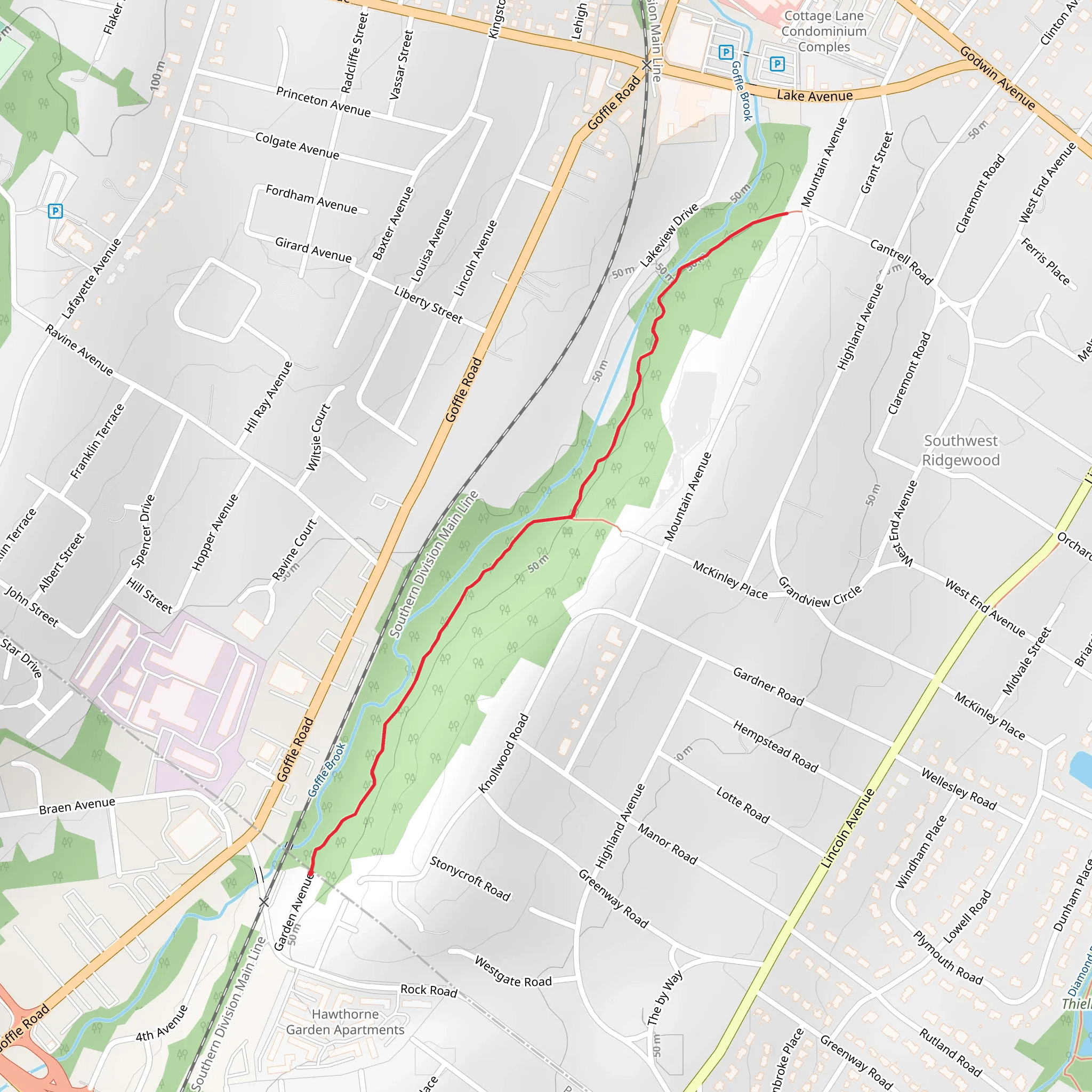 Walk along Goffle Brook from Garden Avenue mobile static map