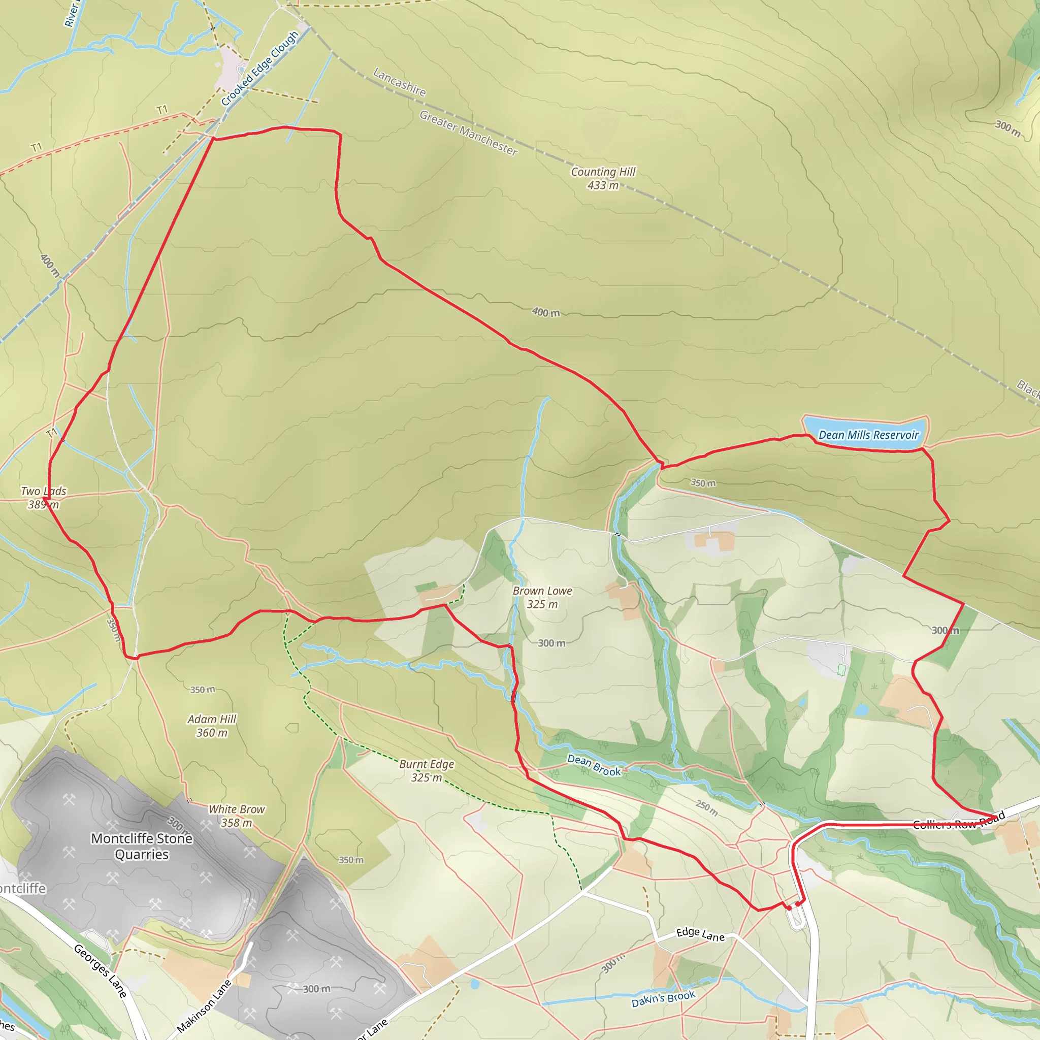 Two Lads and Dean Mills Reservoir via GM Ringway mobile static map