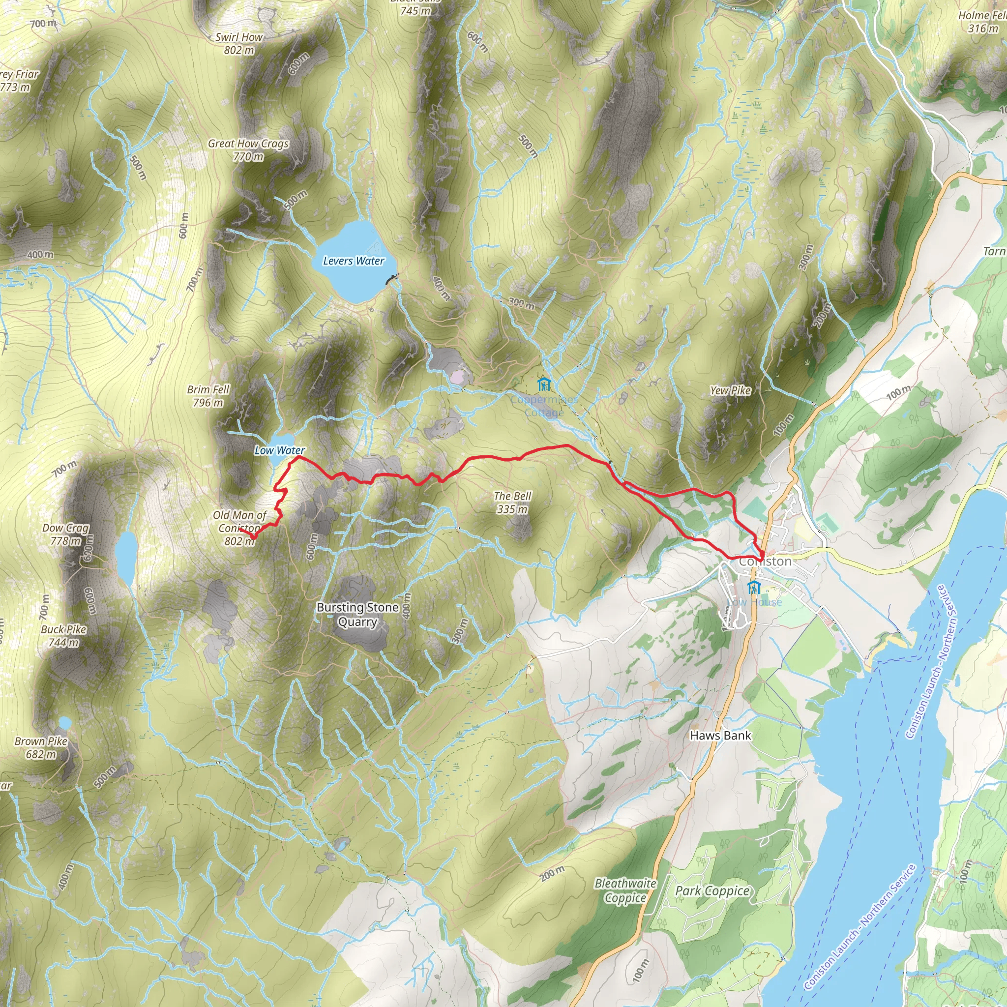 The Old Man of Coniston from Coniston village mobile static map