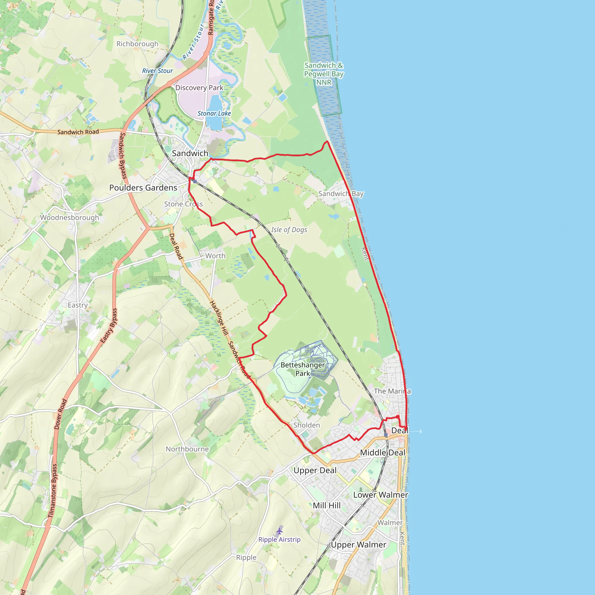 Sholden to Sandwich Bay Loop mobile static map