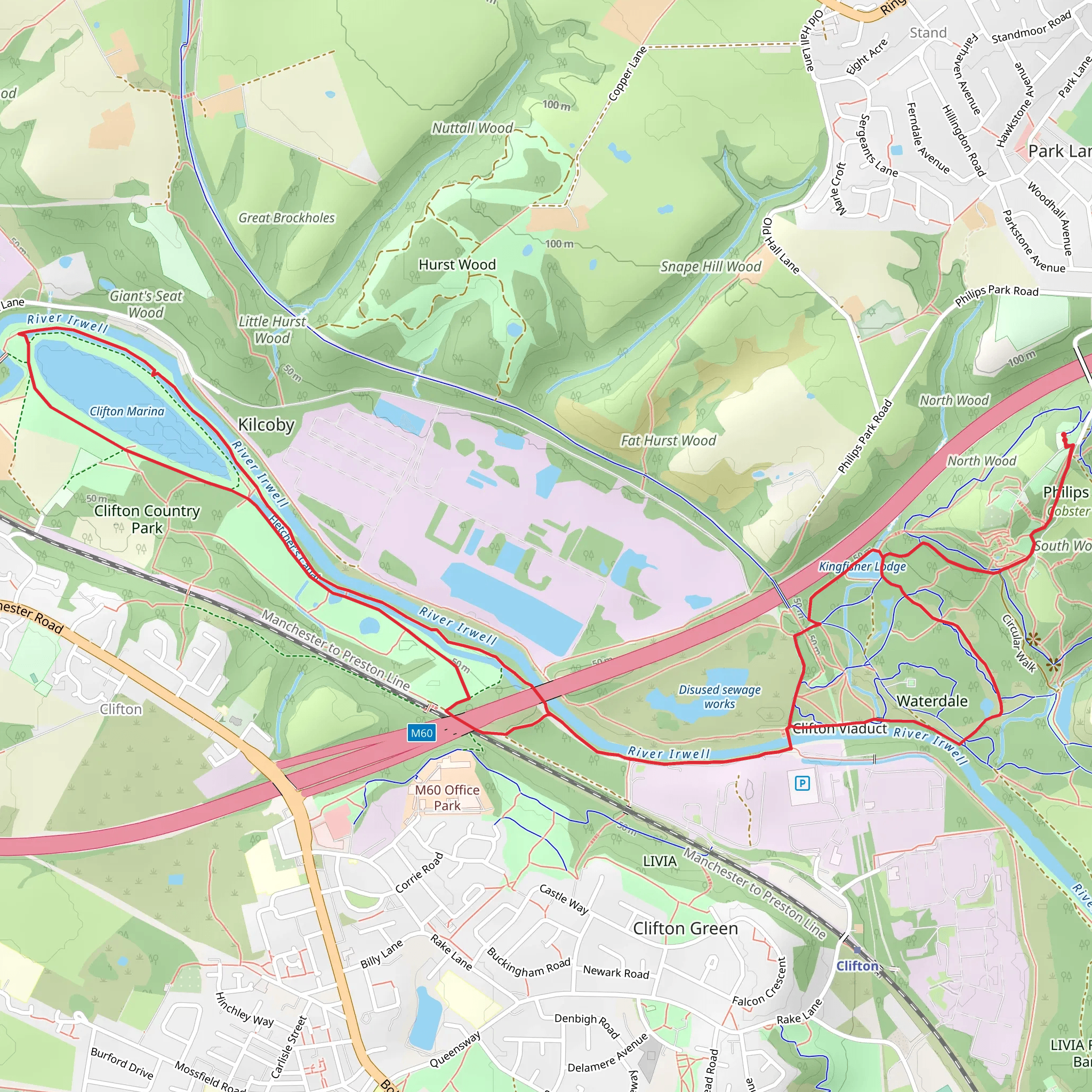 Waterdale and Clifton Marina via The Kingfisher Trail mobile static map