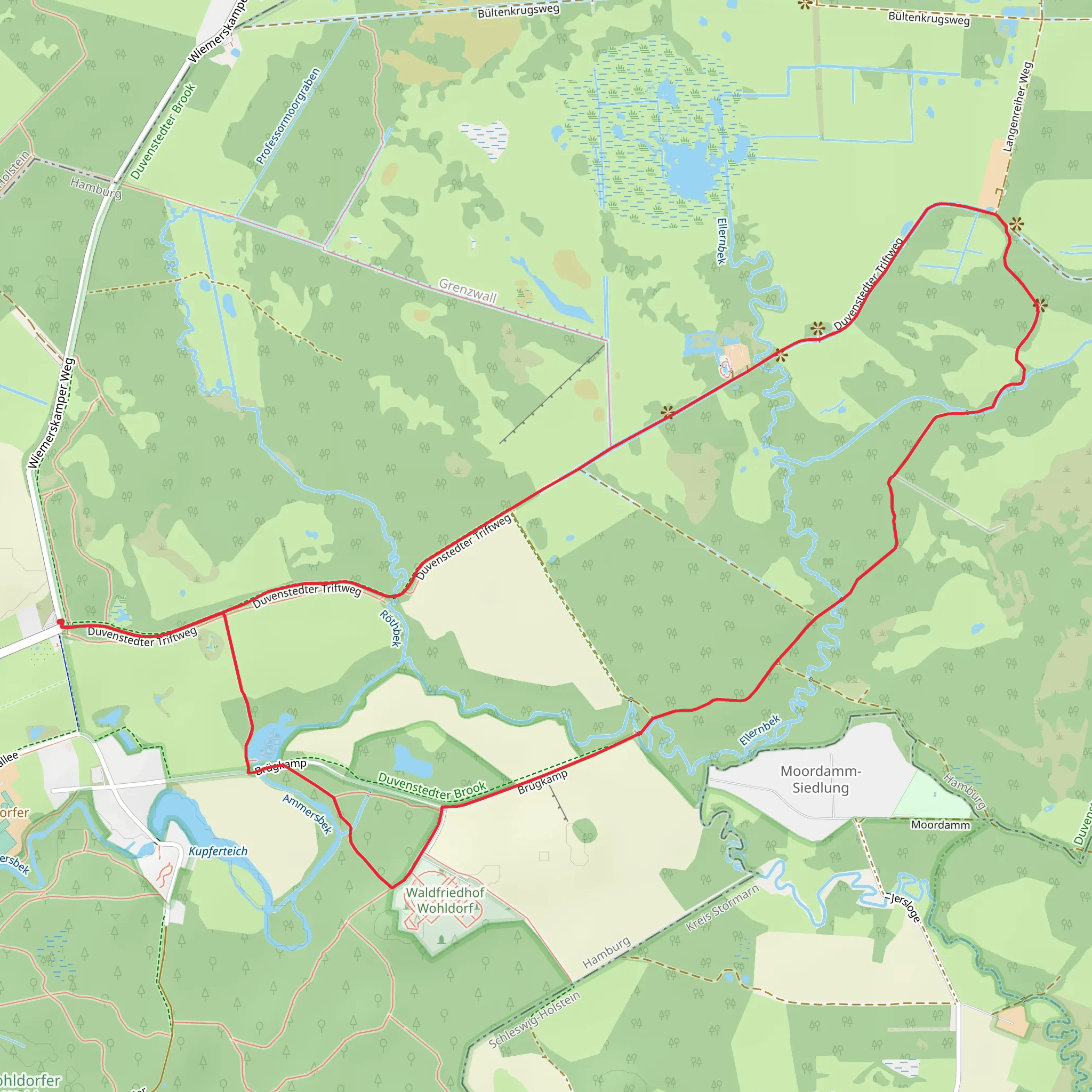 Ammersbek via Brügkamp and Duvenstedter Triftweg mobile static map