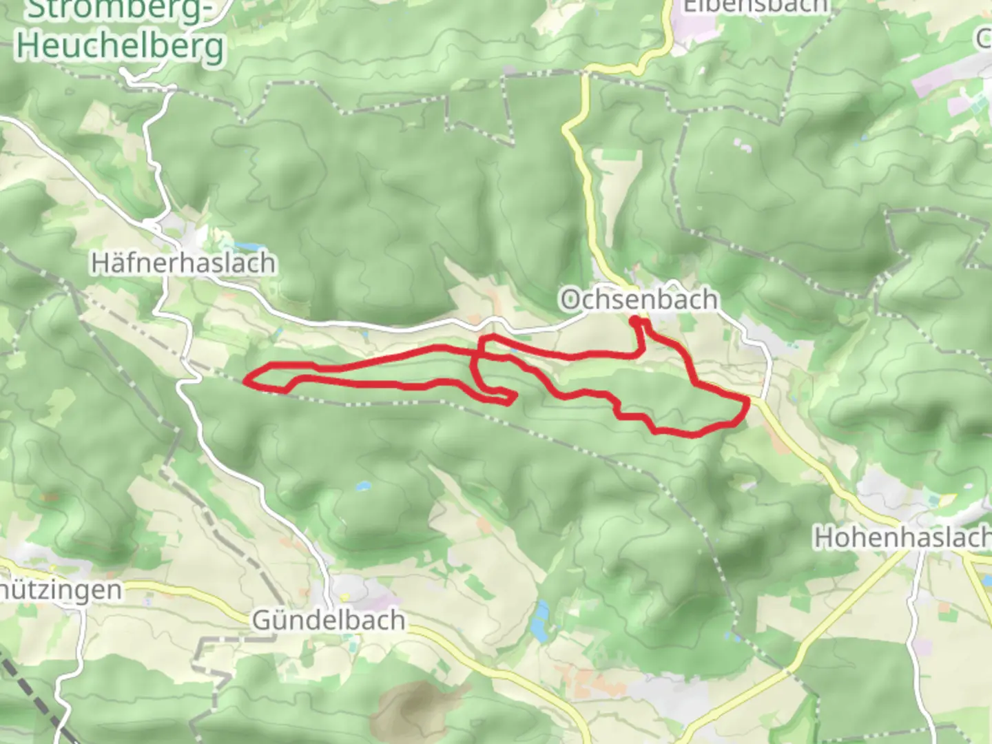 An image depicting the trail Tiergarten Loop - Kirbachhof and its surrounding area.