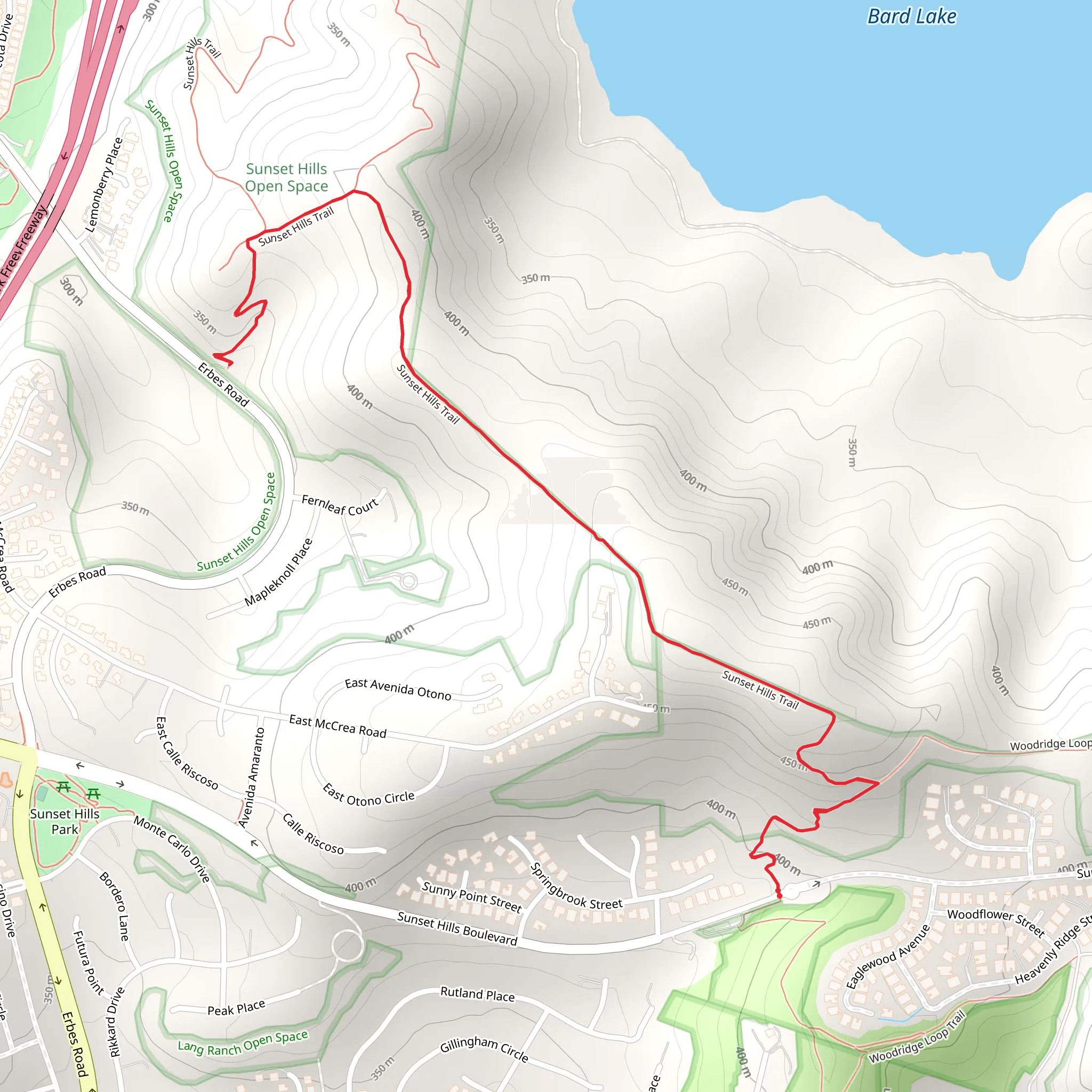 Woodridge Loop and Sunset Hills Trail mobile static map