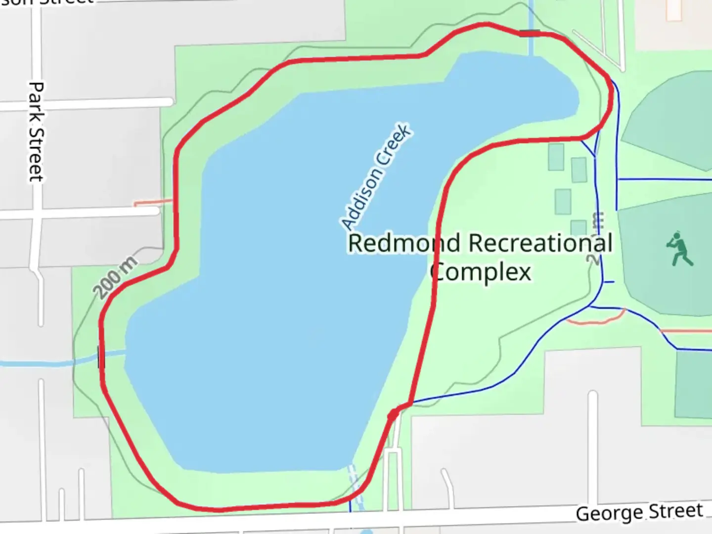 An image depicting the trail Redmond recreational Complex Loop and its surrounding area.