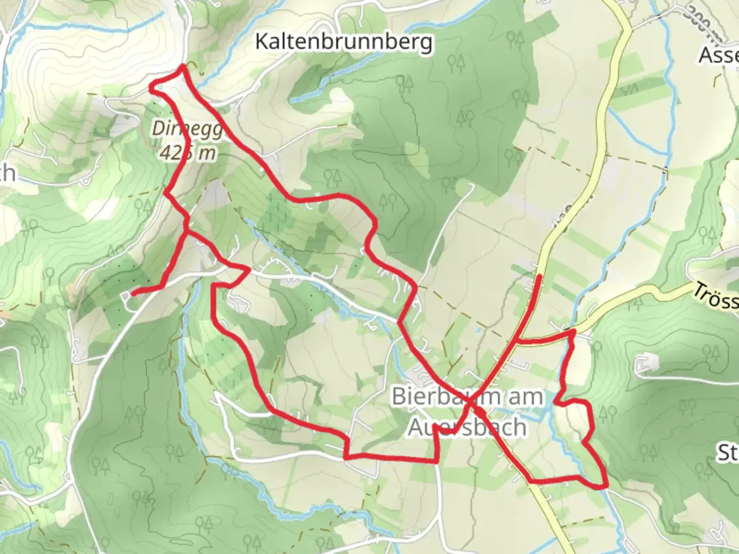 An image depicting the trail Bierbaum am Auersbach Adventure Hike and its surrounding area.