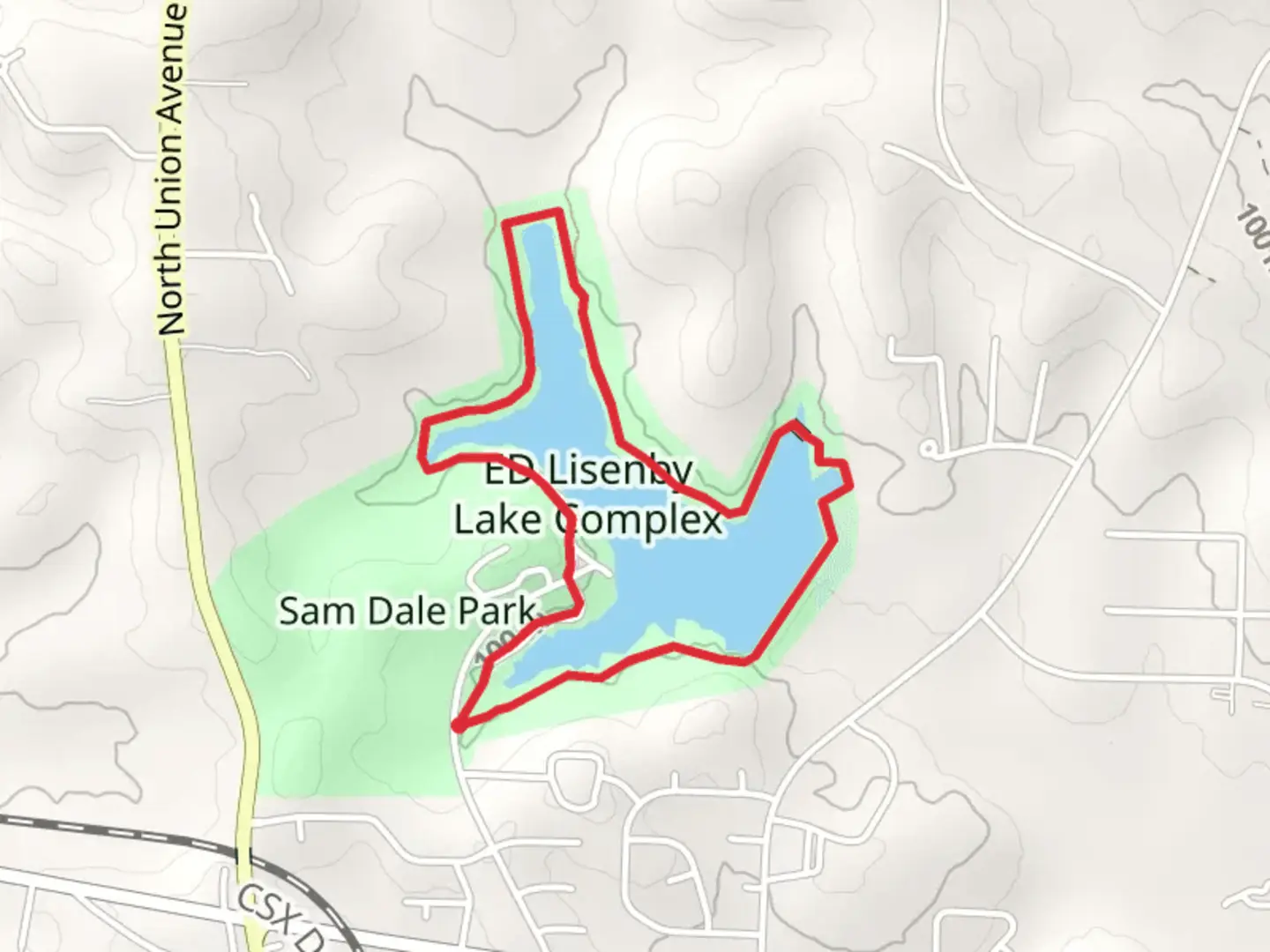 An image depicting the trail ED Lisenby Lake Loop and its surrounding area.