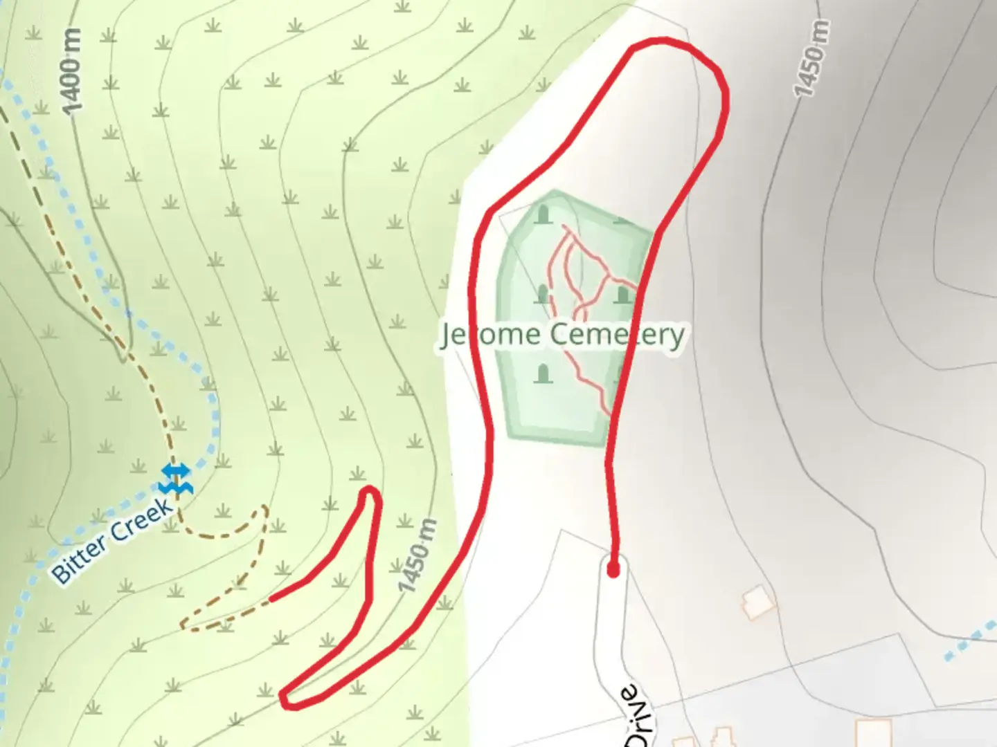 An image depicting the trail Jerome Cemetery and its surrounding area.