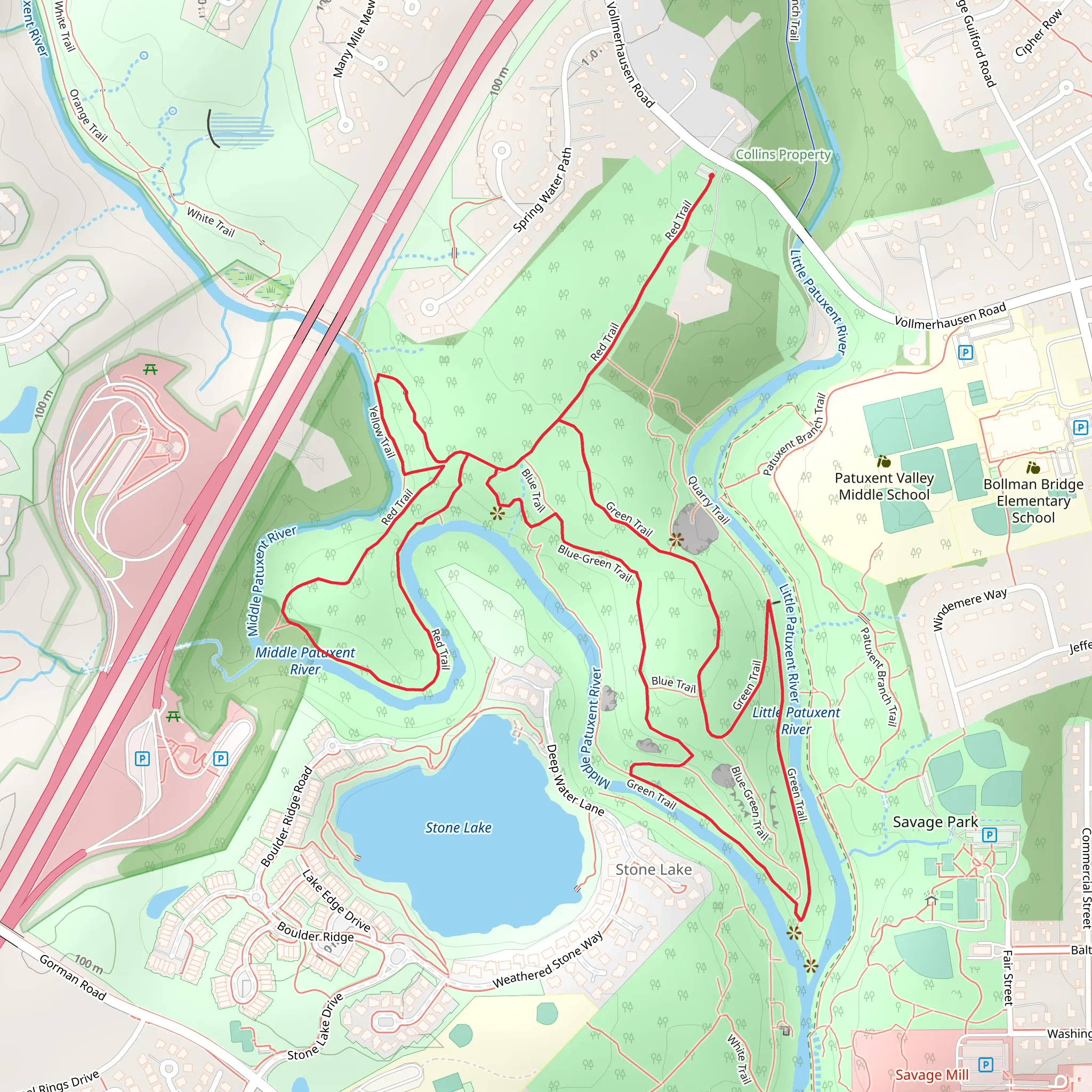 Red, Blue and Blue-Green Loop Trail mobile static map