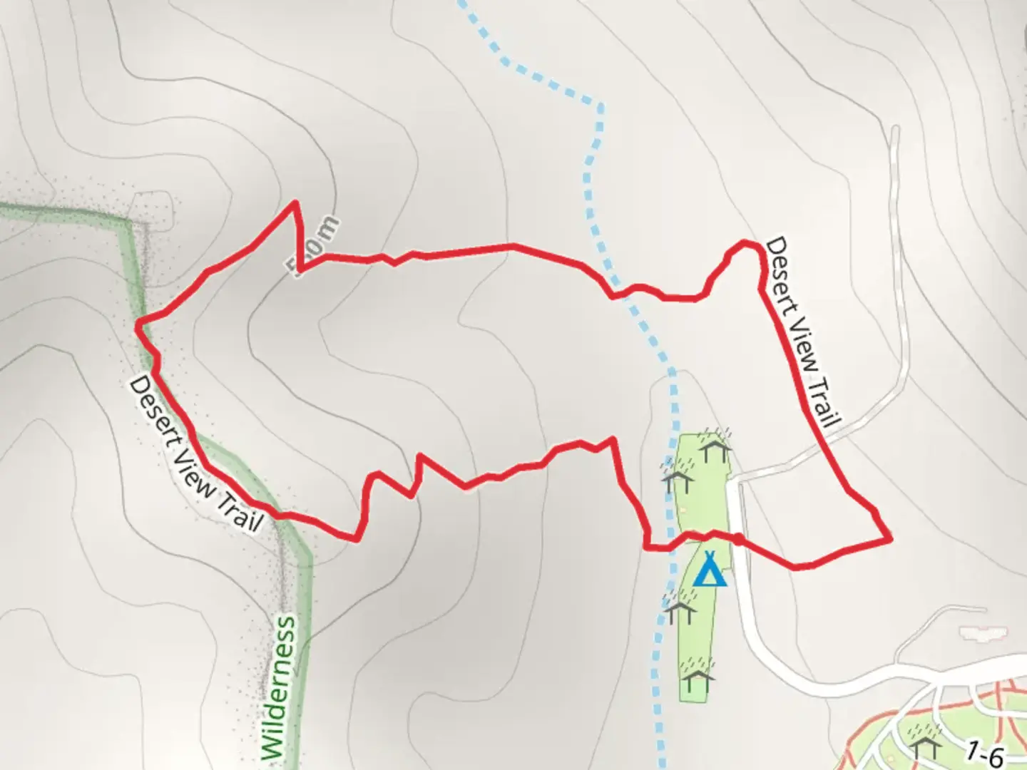 An image depicting the trail Group Camping Area Loop and its surrounding area.