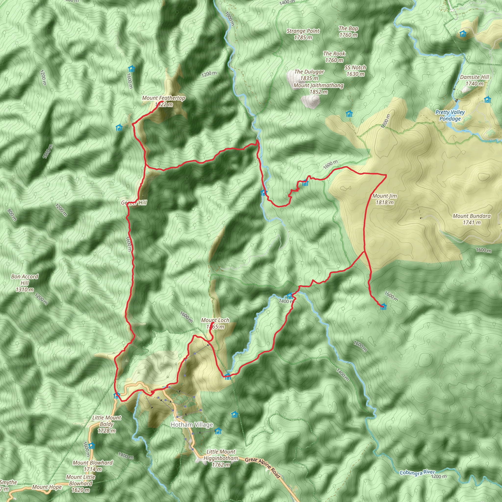 Feathertop and Highplains Circuit Trail mobile static map