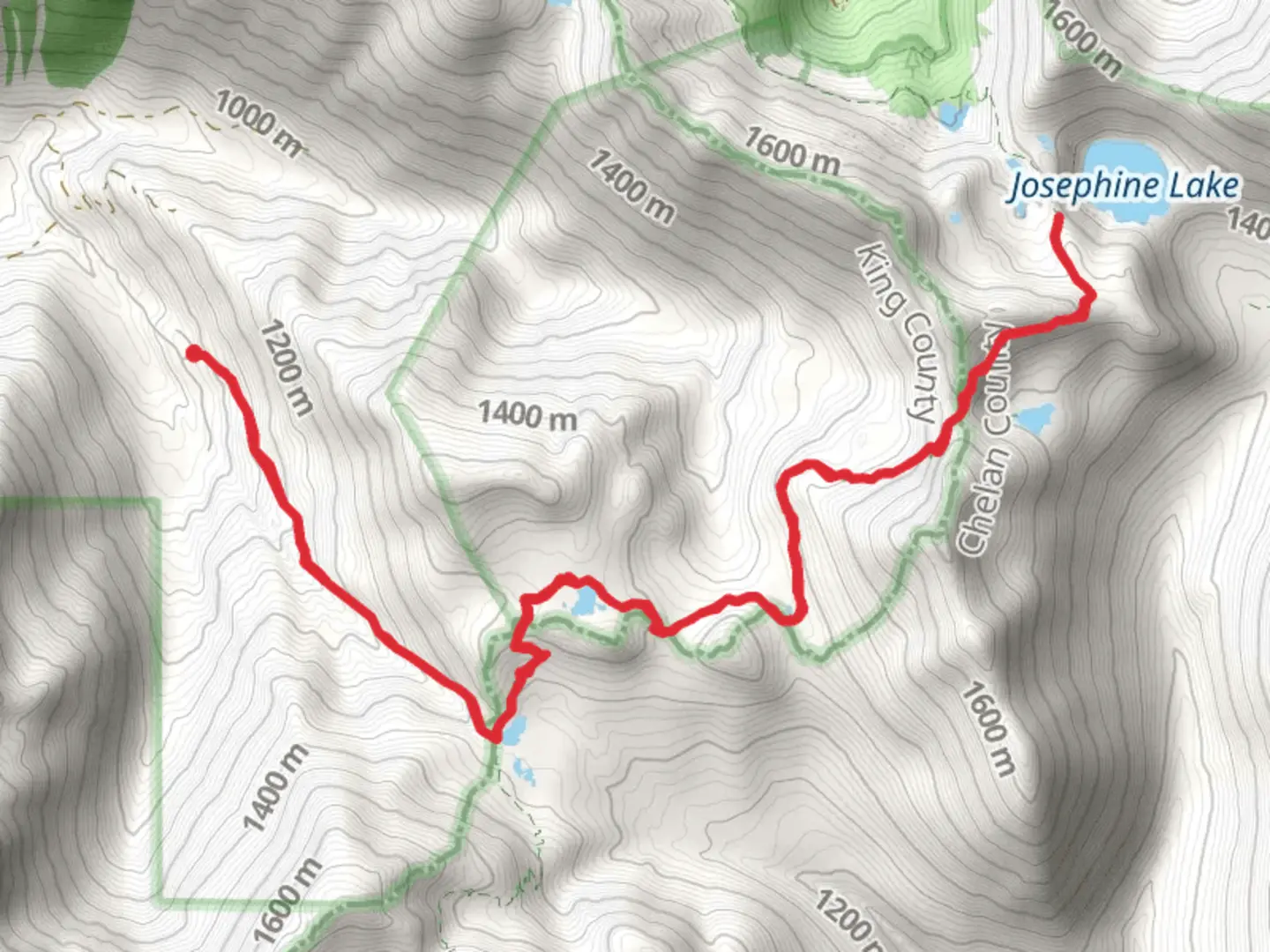 An image depicting the trail Josephine Lake and Mig Lake via Tunnel Creek Trail and its surrounding area.