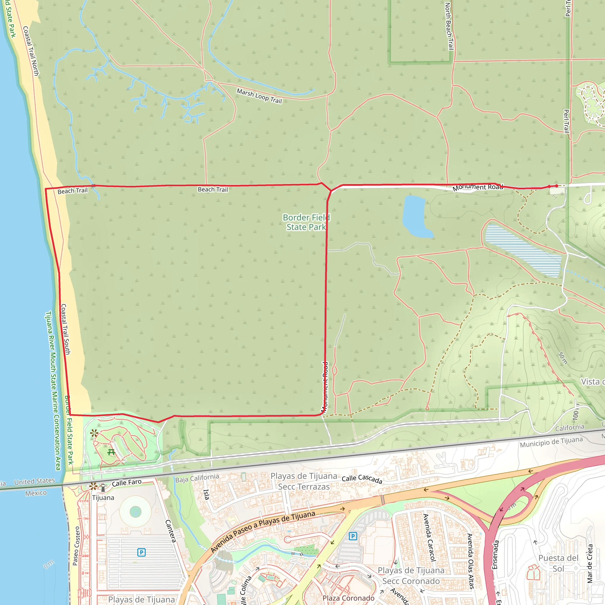 Beach Trail and California Coastal Loop Trail mobile static map