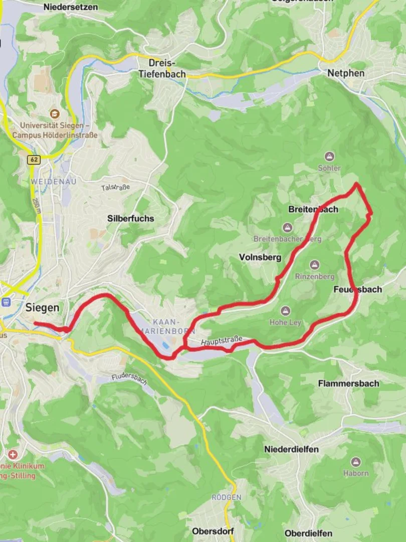 An image depicting the trail Siegen to Breitenbach Loop and its surrounding area.
