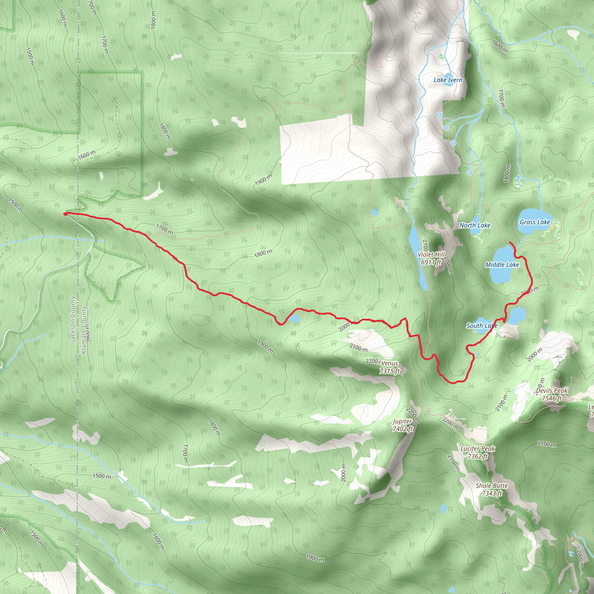 Seven Lakes Basin via Seven Lake Trail 981 mobile static map