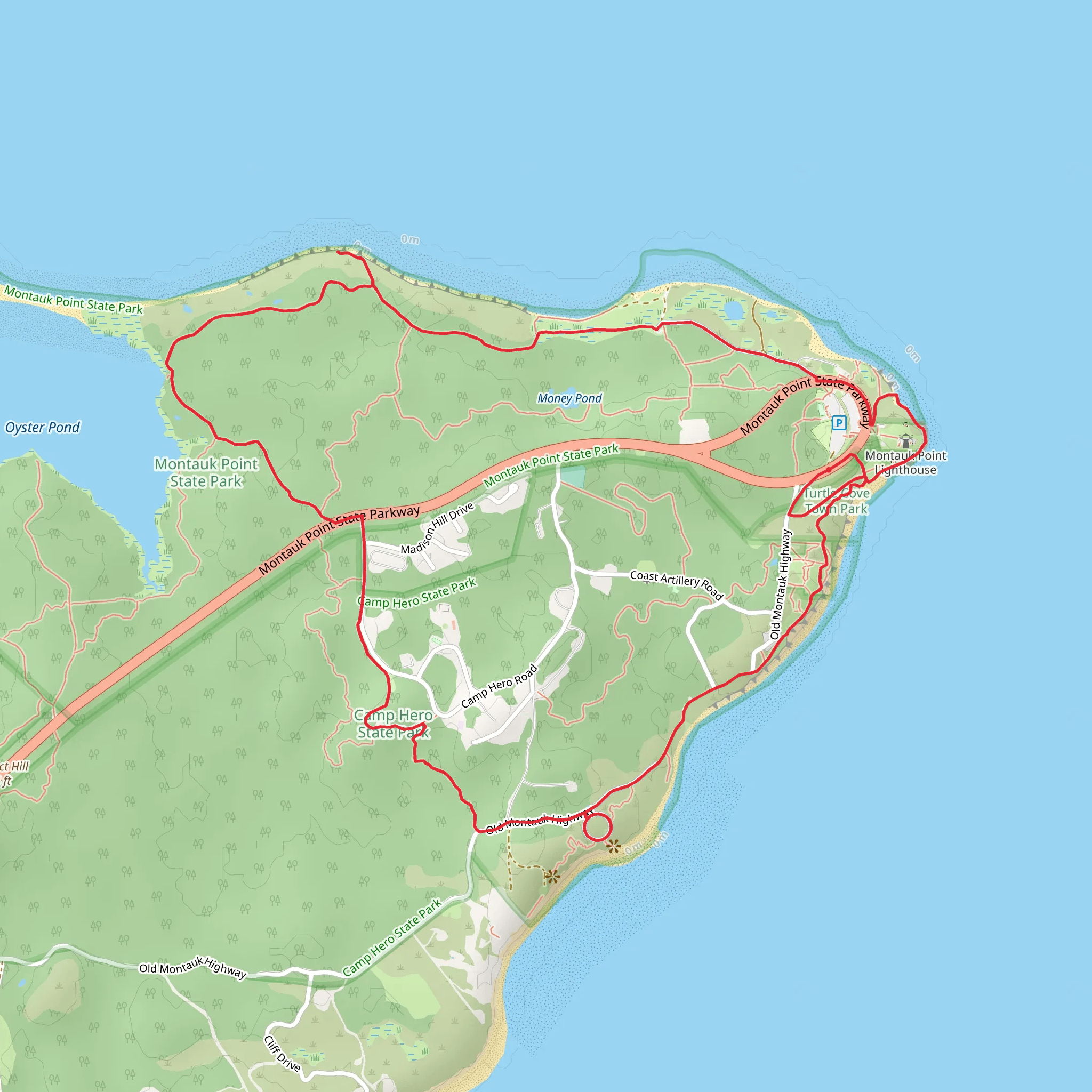 Montauk Point, Money Pond and Oyster Pond Loop Trail mobile static map