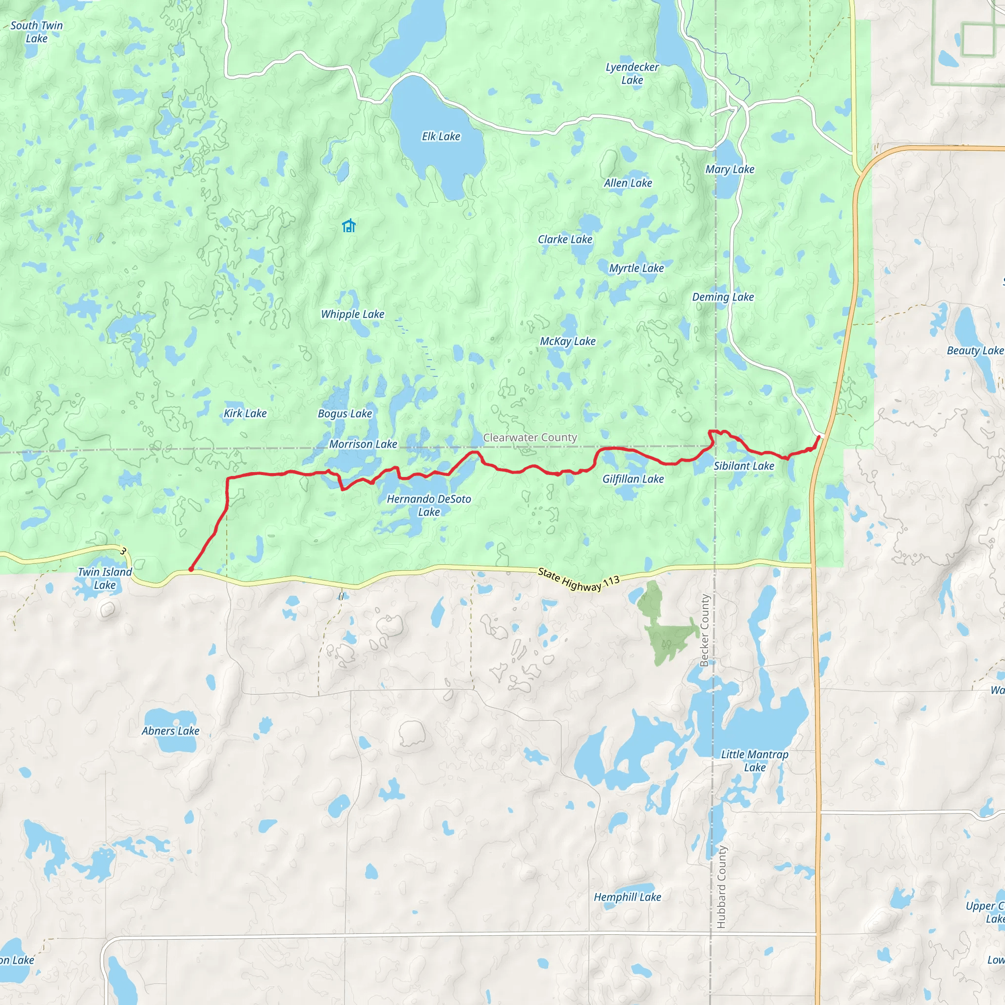 Horn Lake, Hernando DeSoto Lake and Gilfillan Lake via NCT mobile static map