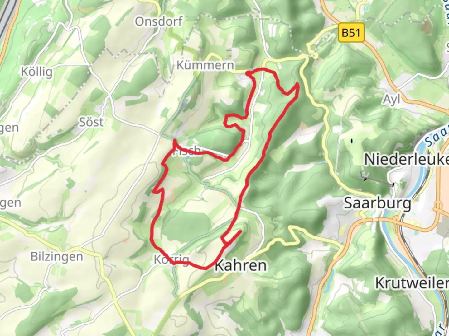 An image depicting the trail Mannebach to Korrig Loop and its surrounding area.
