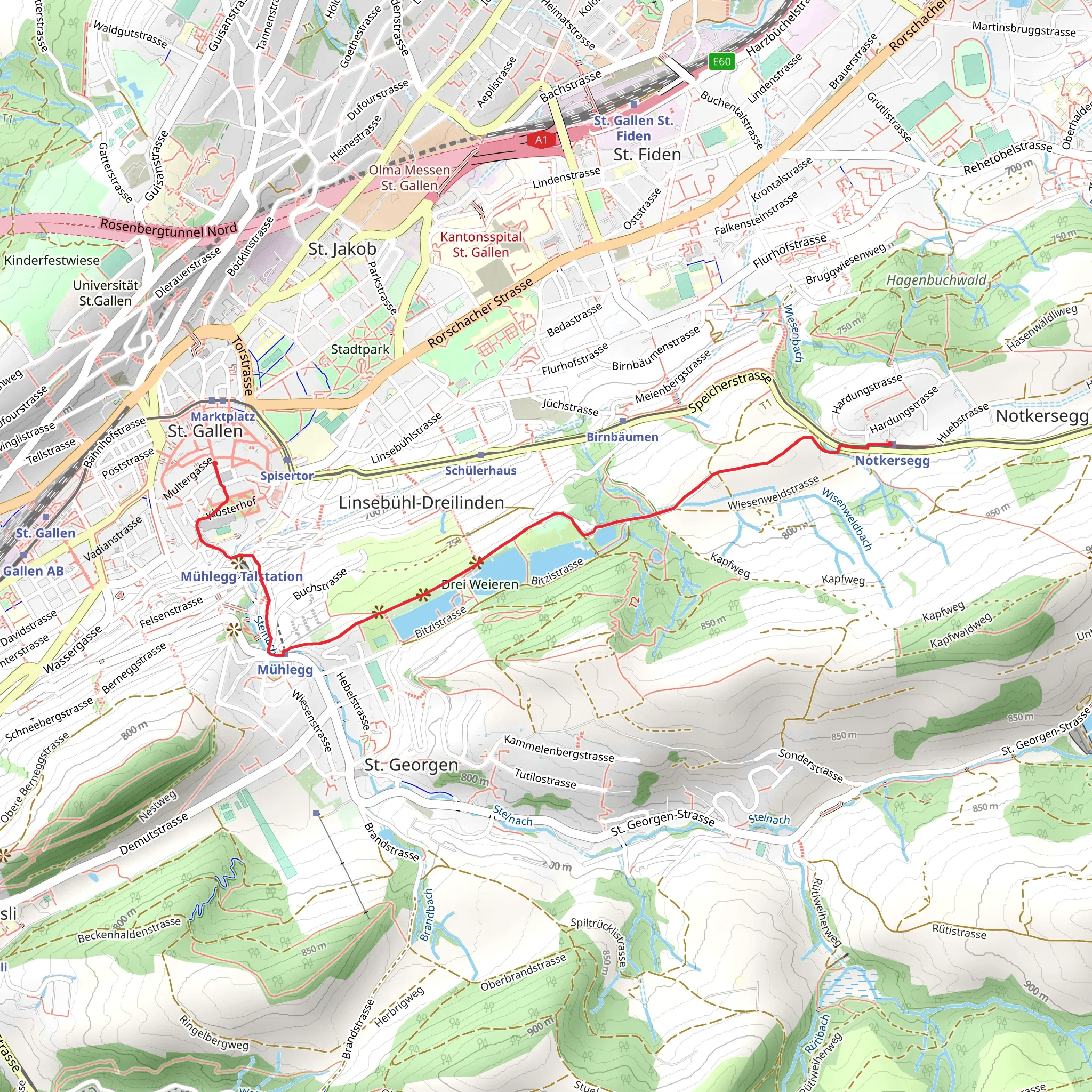 St Gallen - Three Ponds Trail mobile static map
