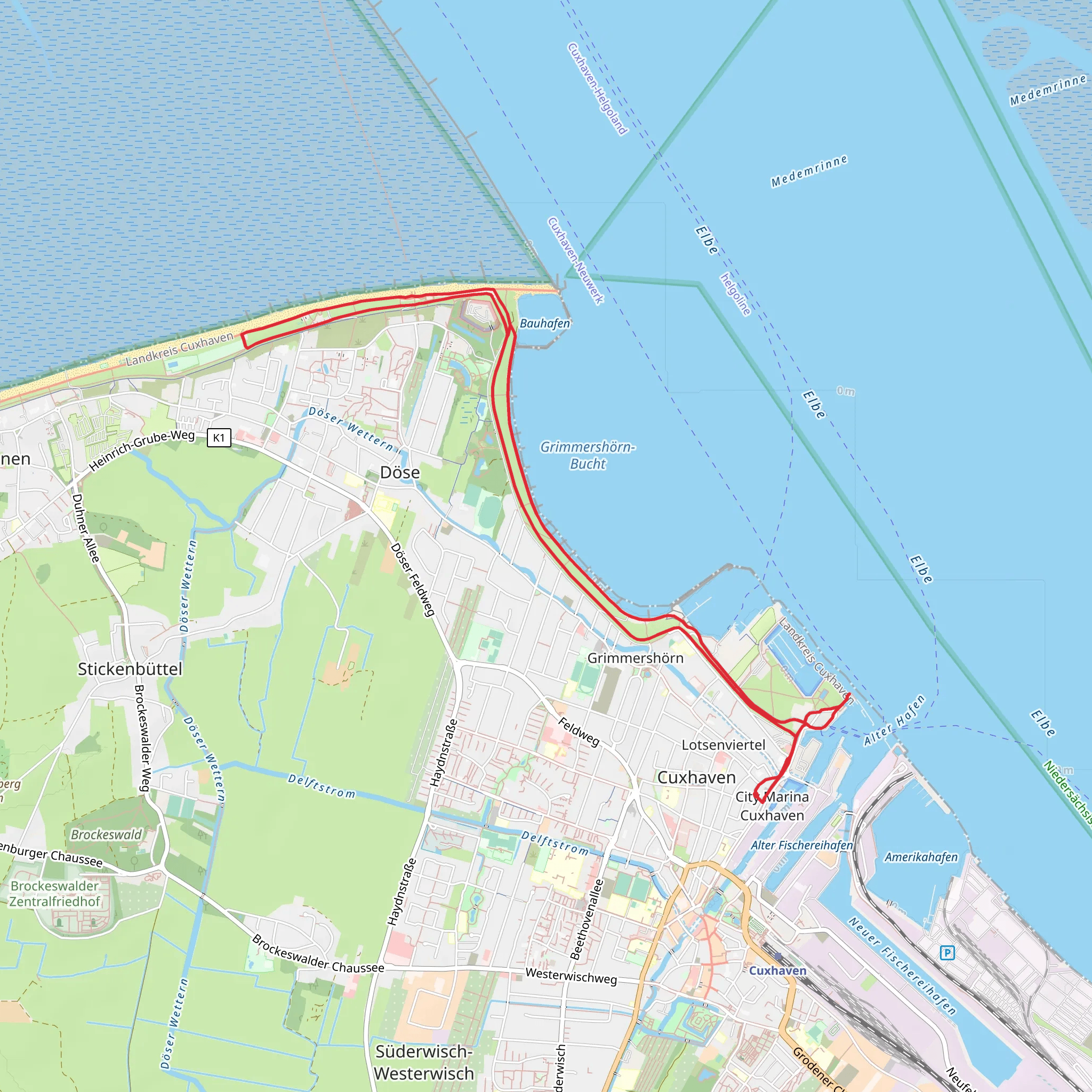 Grimmershörn-Bucht and Bauhafen via Unterweser Weg mobile static map
