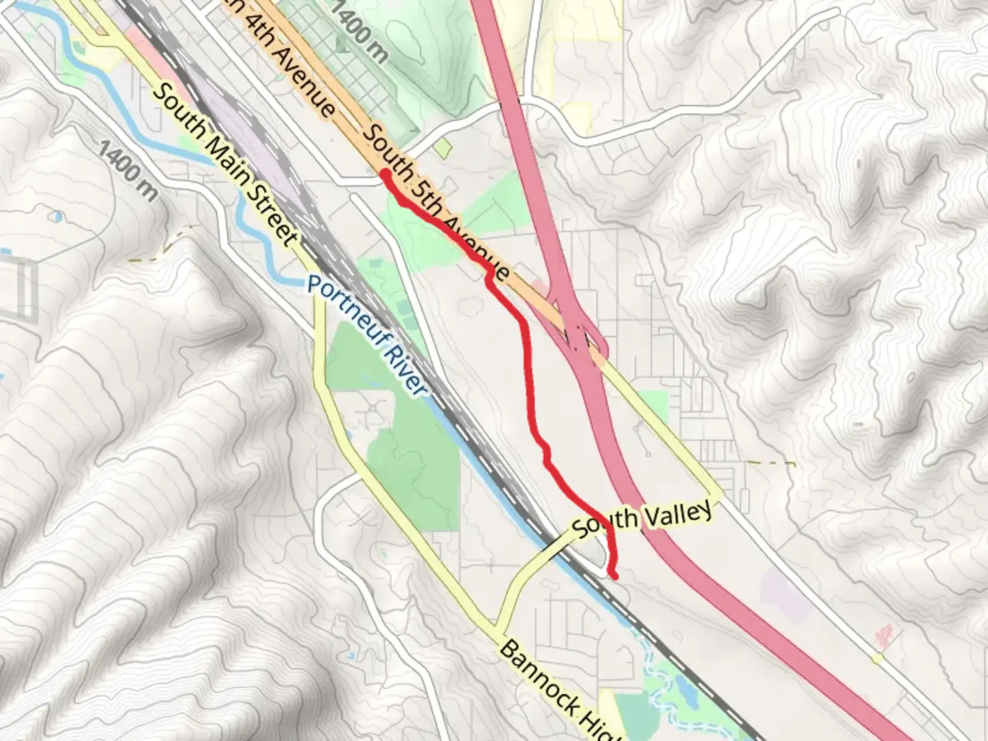 An image depicting the trail South 4th Avenue Out and Back and its surrounding area.
