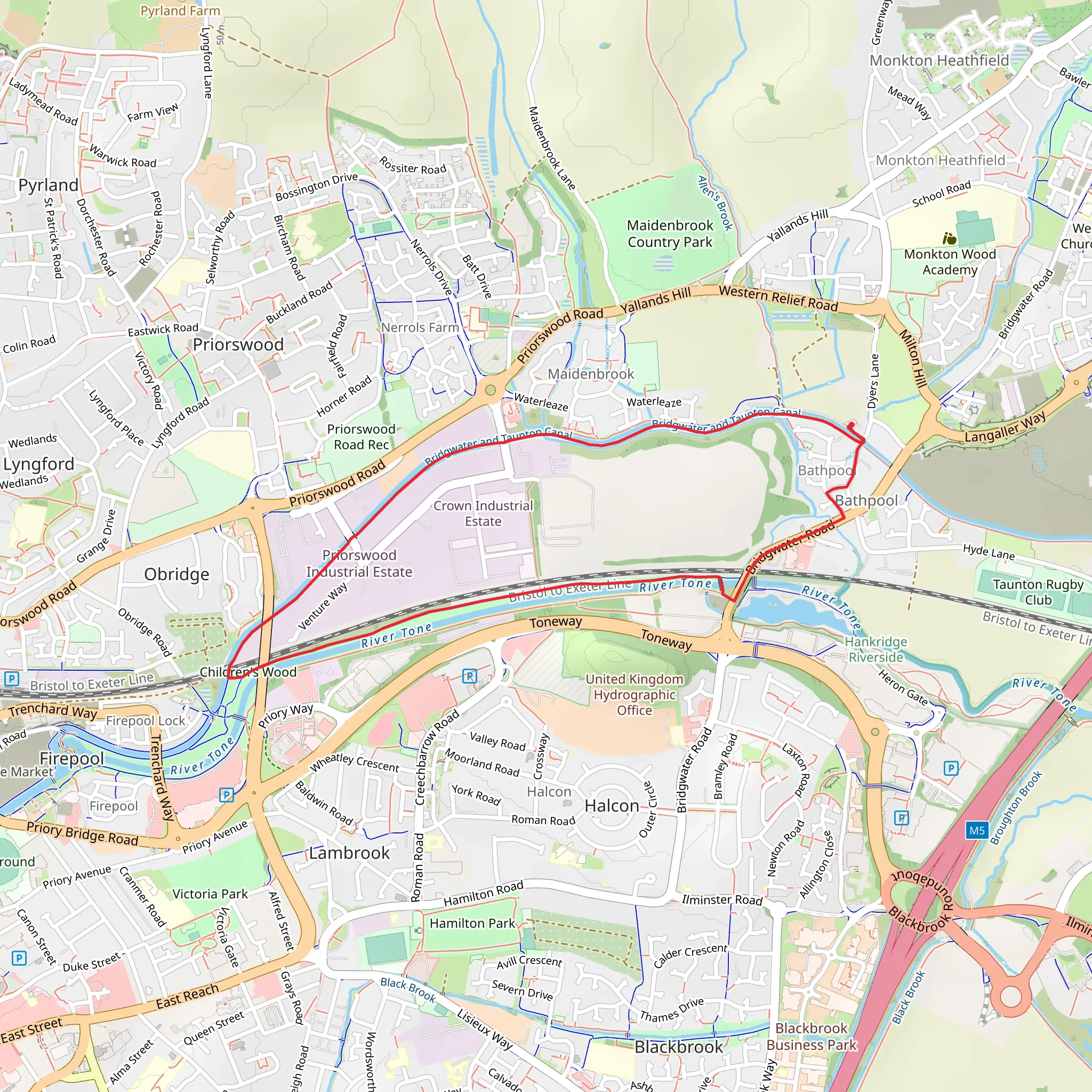 Children's Wood and Bridgwater and Taunton Canal via East Deane Way mobile static map