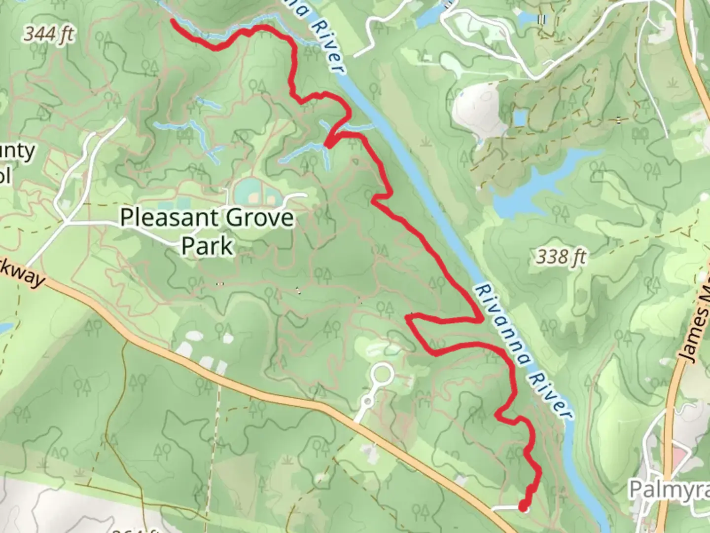 An image depicting the trail Rivanna River - Heritage Trail and its surrounding area.