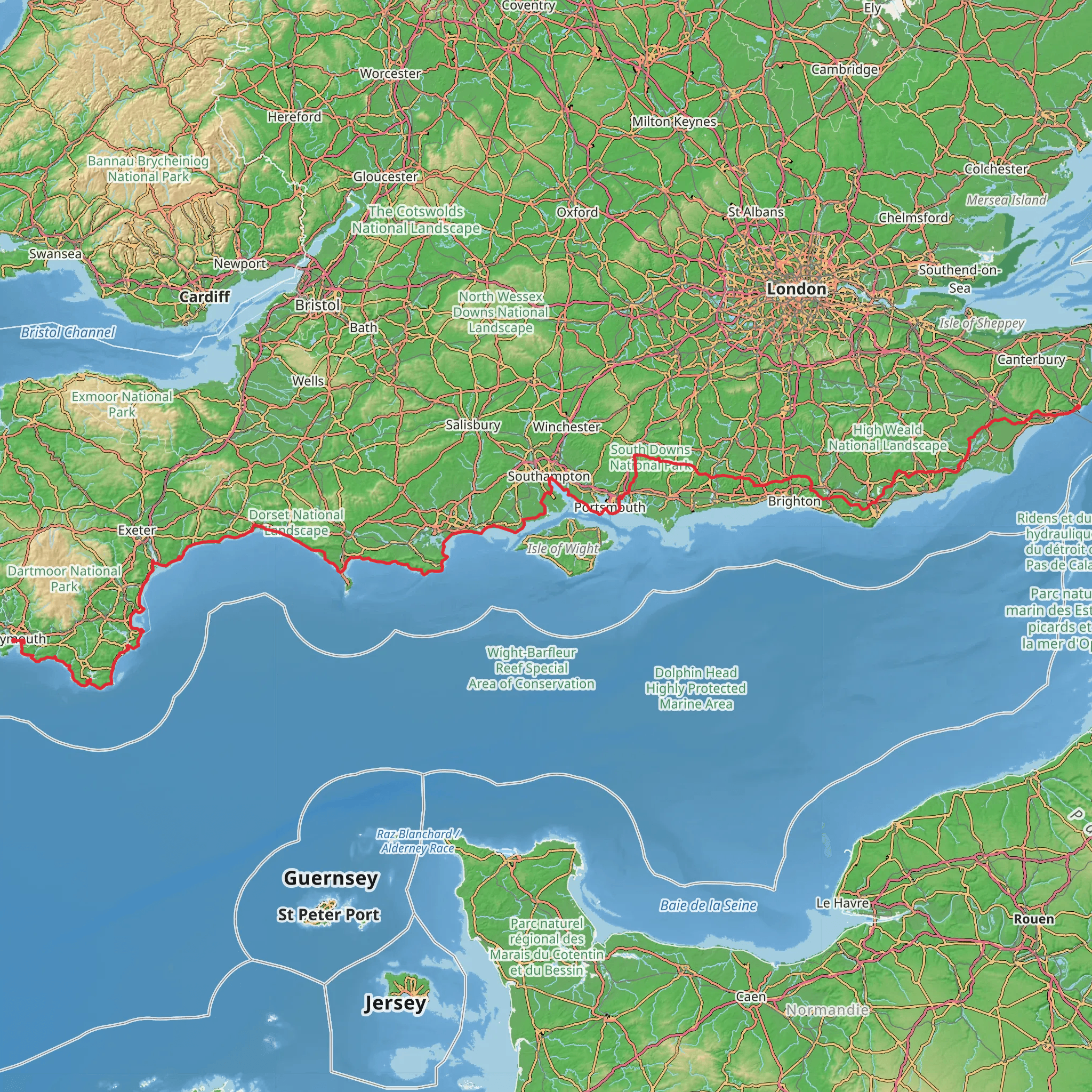 Plymouth to Dover Walk mobile static map