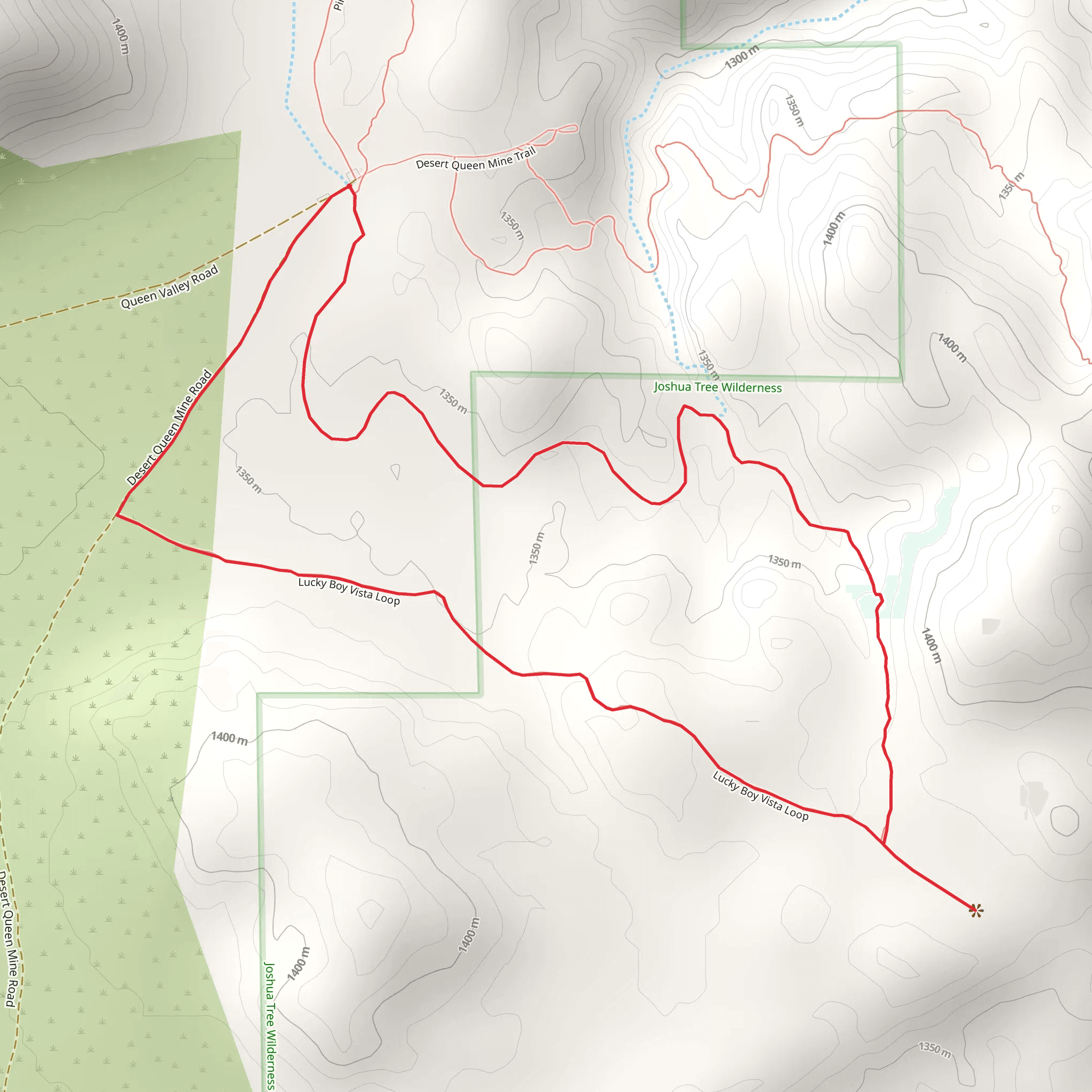 Desert Queen Mine Trail and Lucky Boy Vista Loop mobile static map