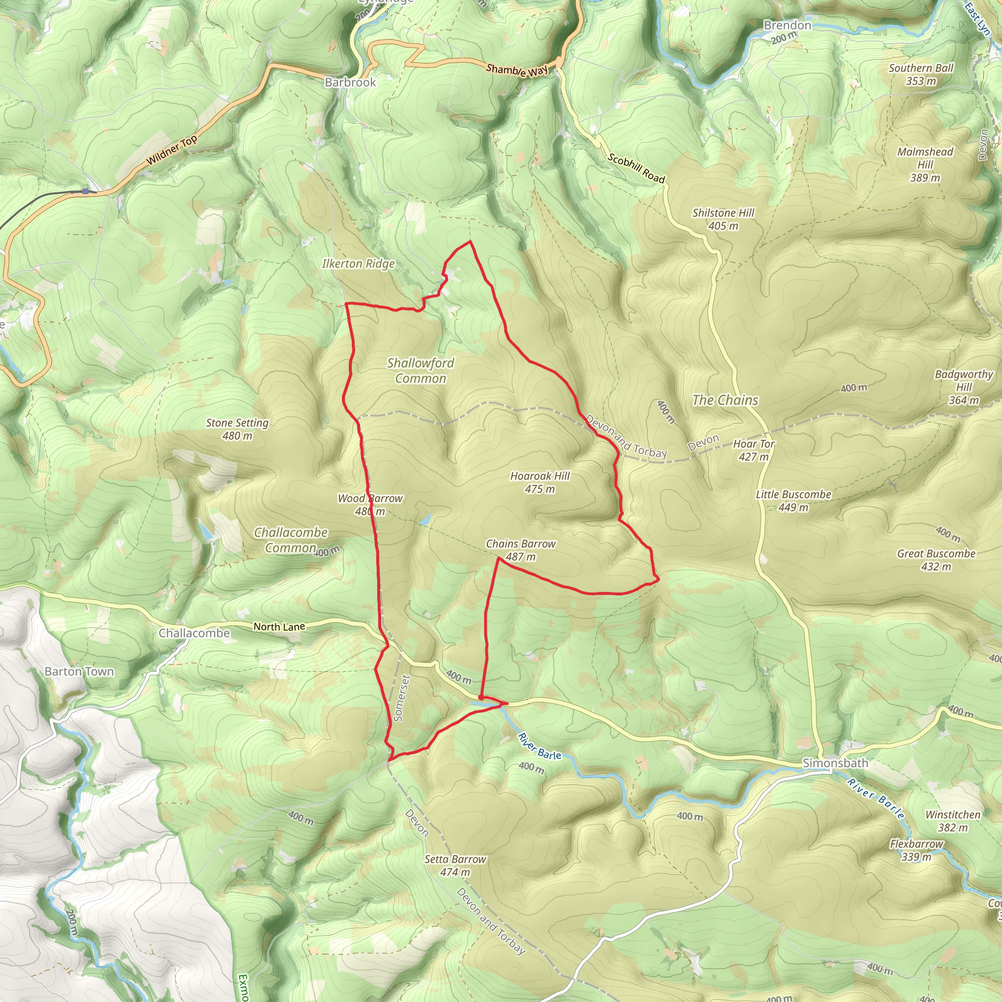 Shallowford - Hoar Oak Tree and The Chains mobile static map