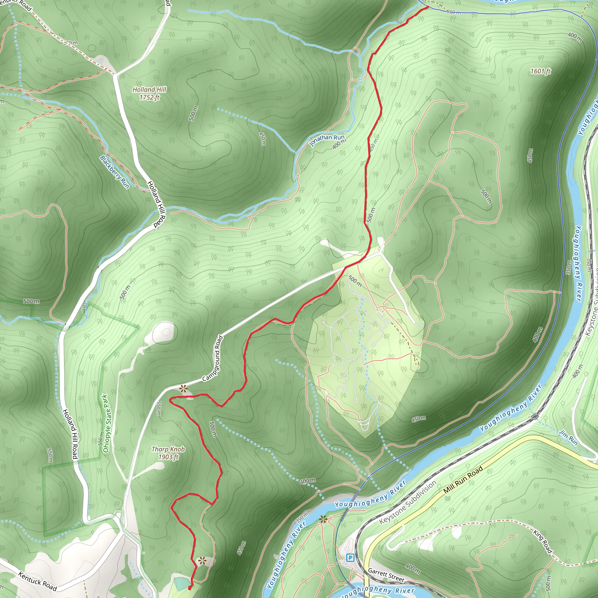 Jonathan Run Falls via Ohiopyle Hiking mobile static map