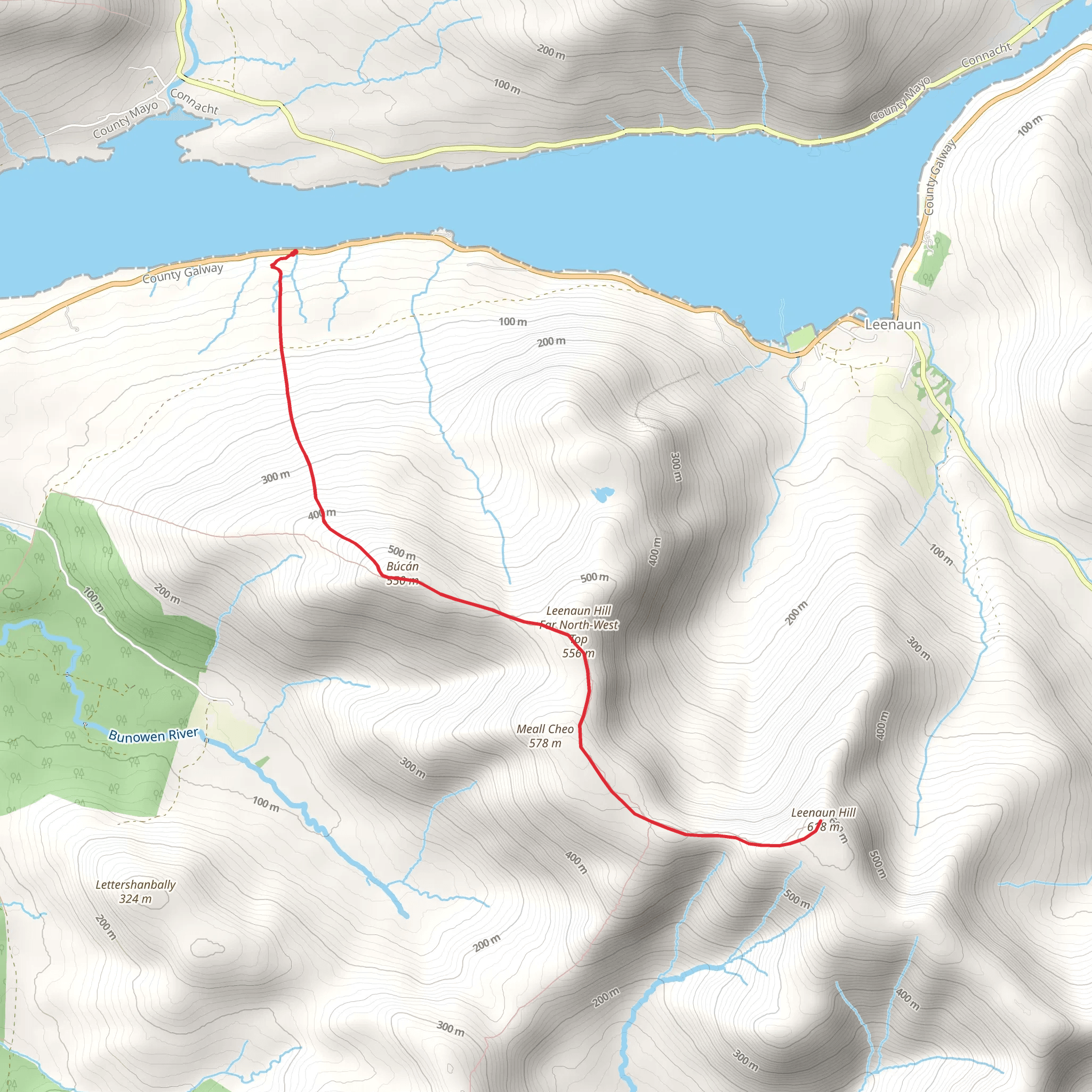 Búcán Hill to Leenaun Hill Walk mobile static map
