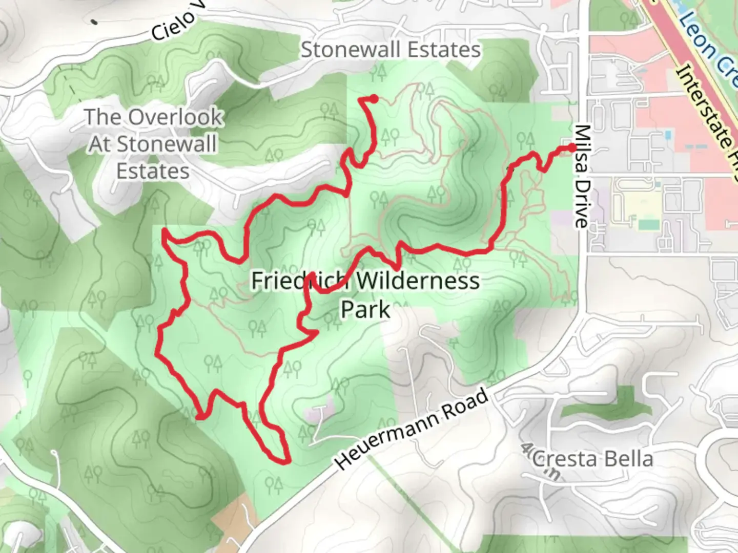 An image depicting the trail Friedrich Wilderness Park Loop and its surrounding area.