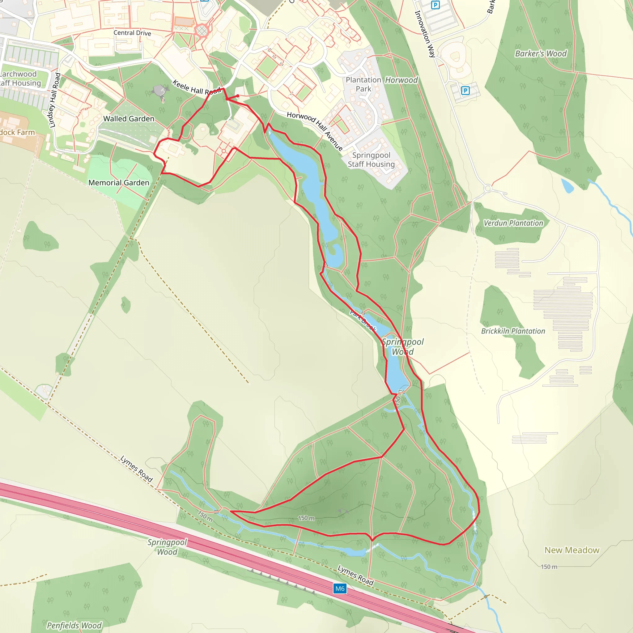 Springpool Wood and Park Brook Loop mobile static map