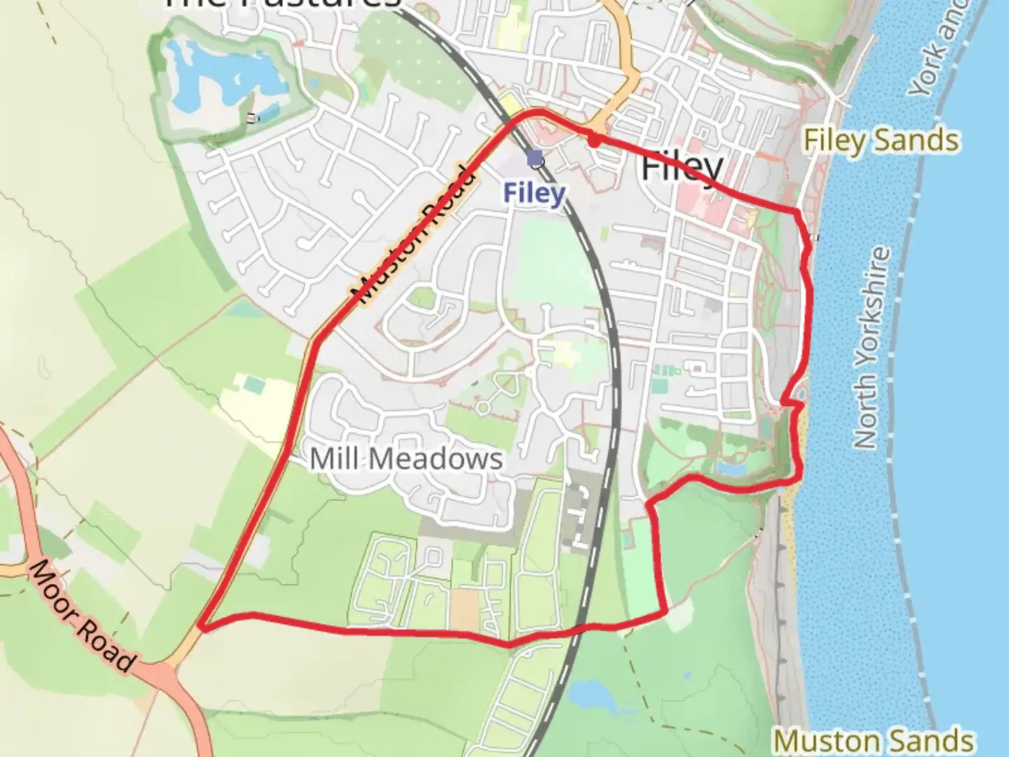 An image depicting the trail Muston Grange and Filey Pitch Loop and its surrounding area.