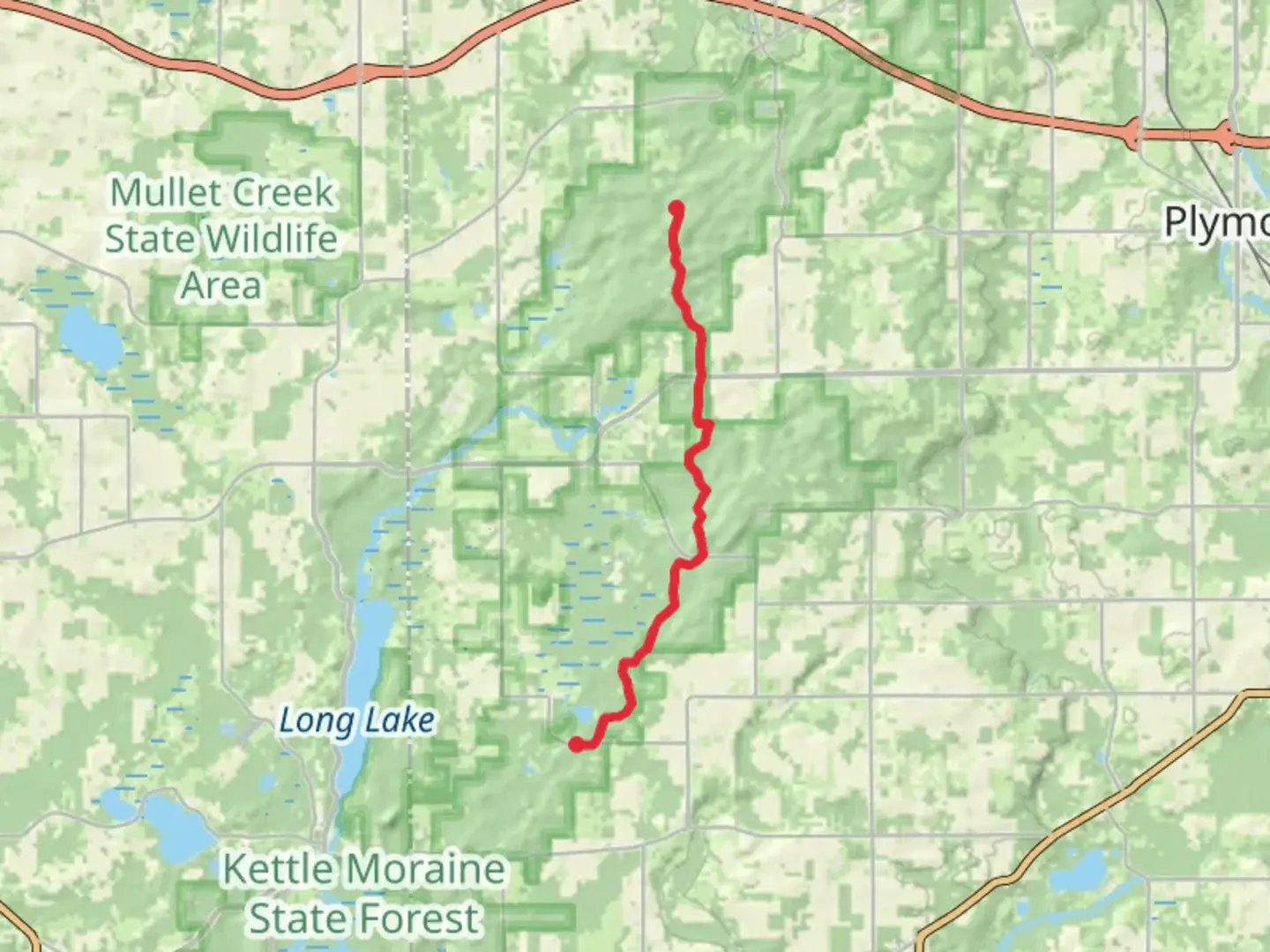 An image depicting the trail Kettle Moraine State Forest-Northern Unit Main and Ice Age Trail and its surrounding area.