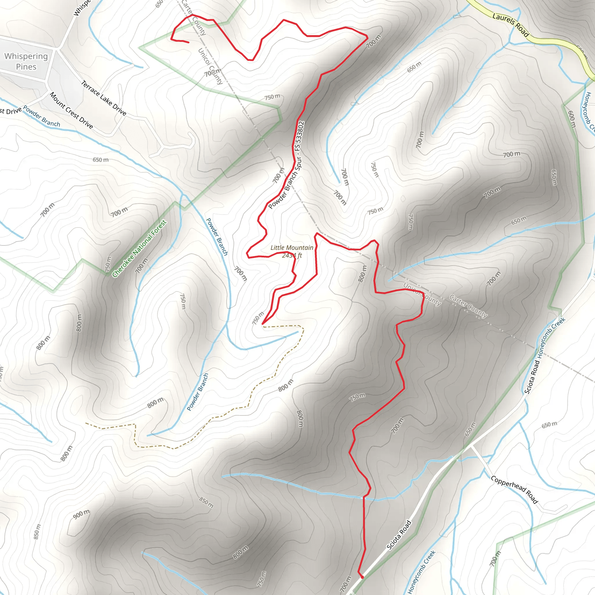 Powder Branch Spur and Little Mountain mobile static map