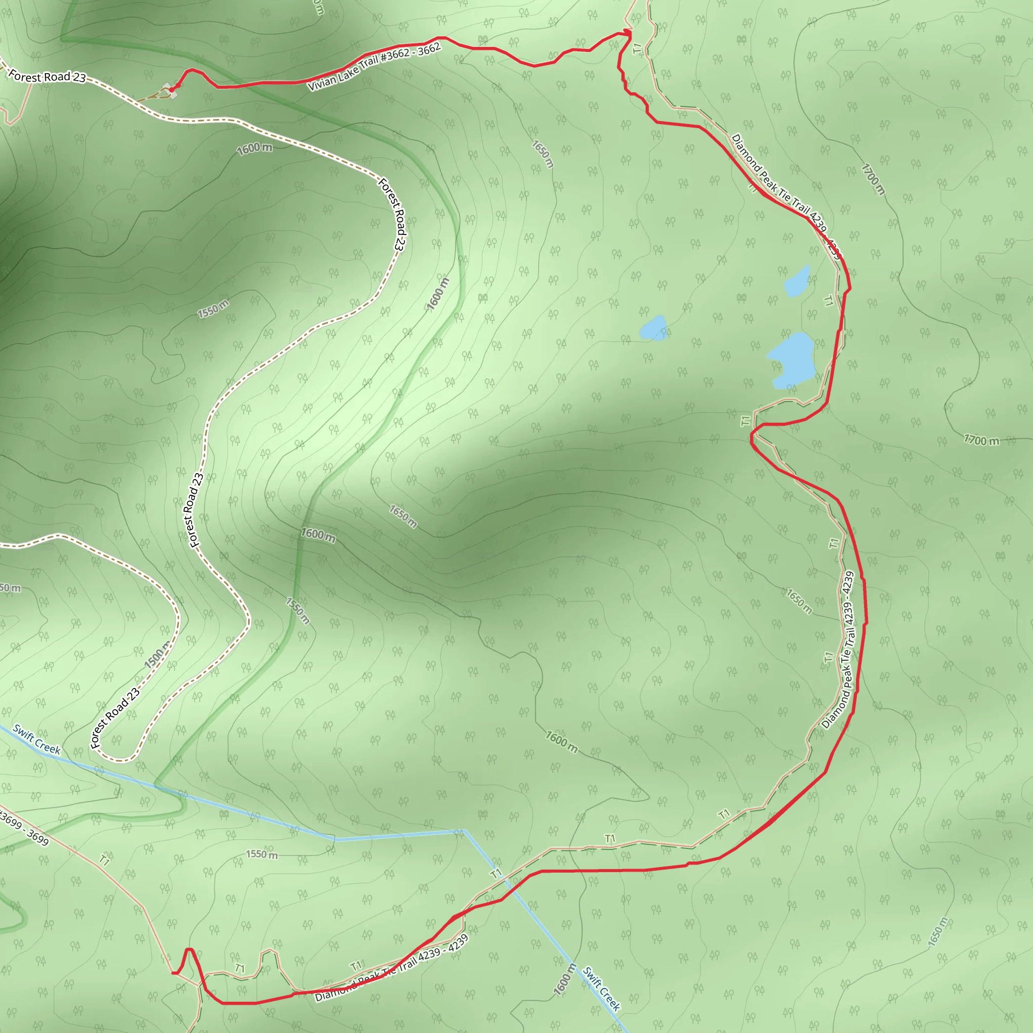Diamond Peak Tie Trail via Vivian Lake Trail mobile static map